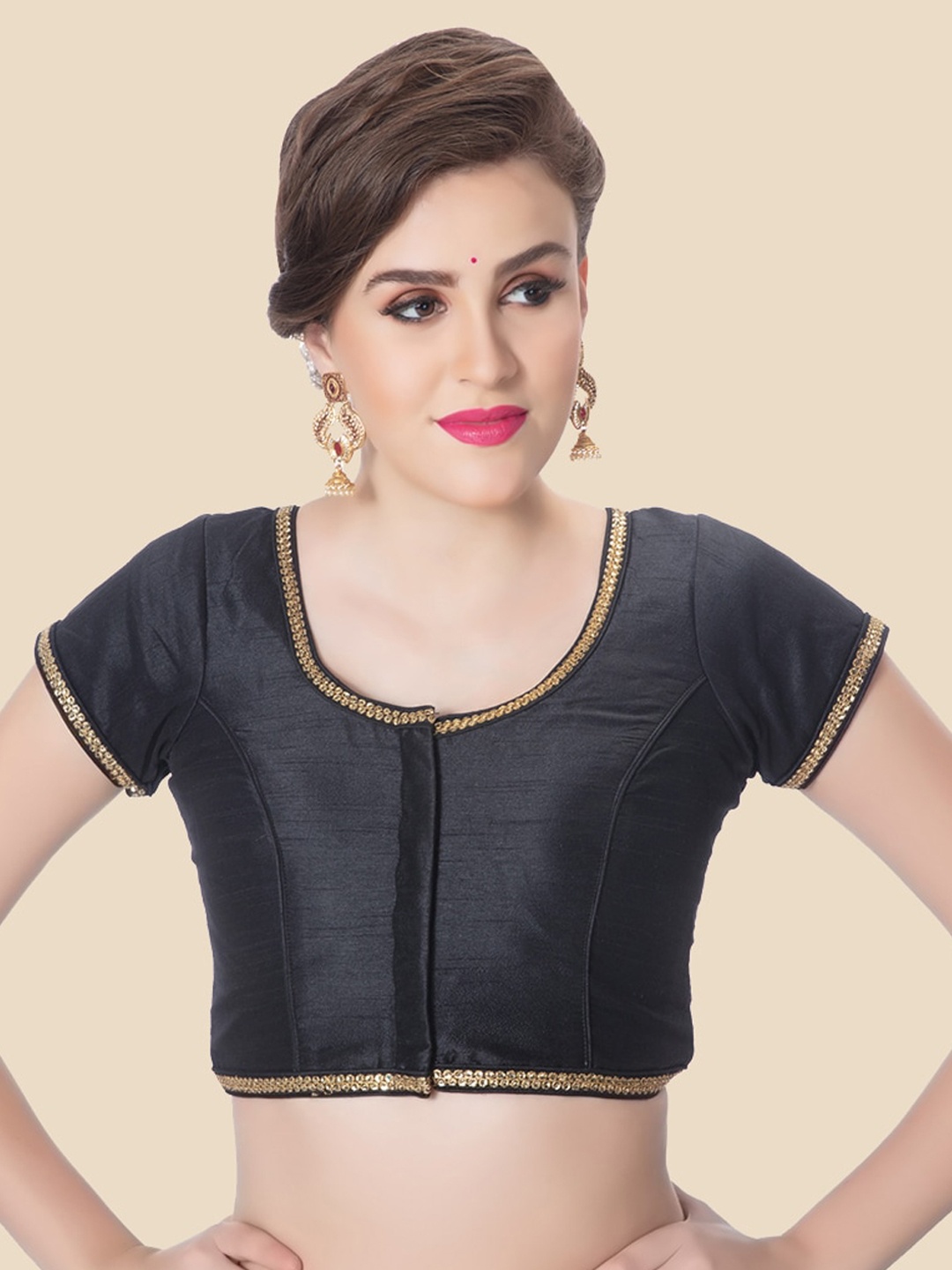 

neckbook Women Black Princess Cut Saree Blouse