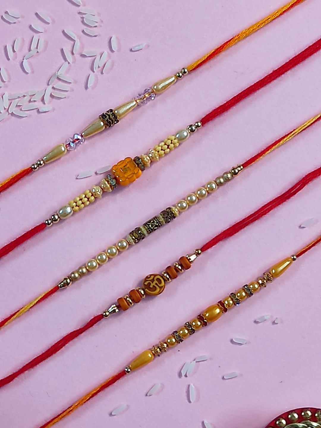 

CRAYTON Set Of 5 Red & Yellow Beaded Rakhi