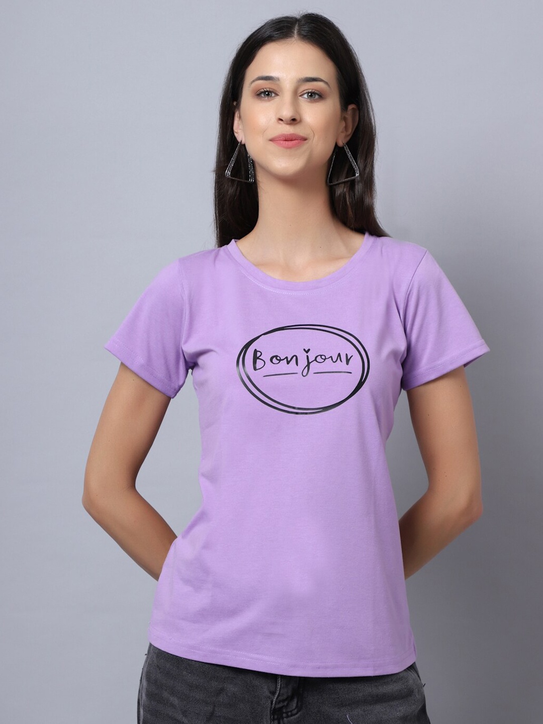 

UnaOne Women Lavender Typography Printed Plus Size Slim Fit Cotton T-shirt