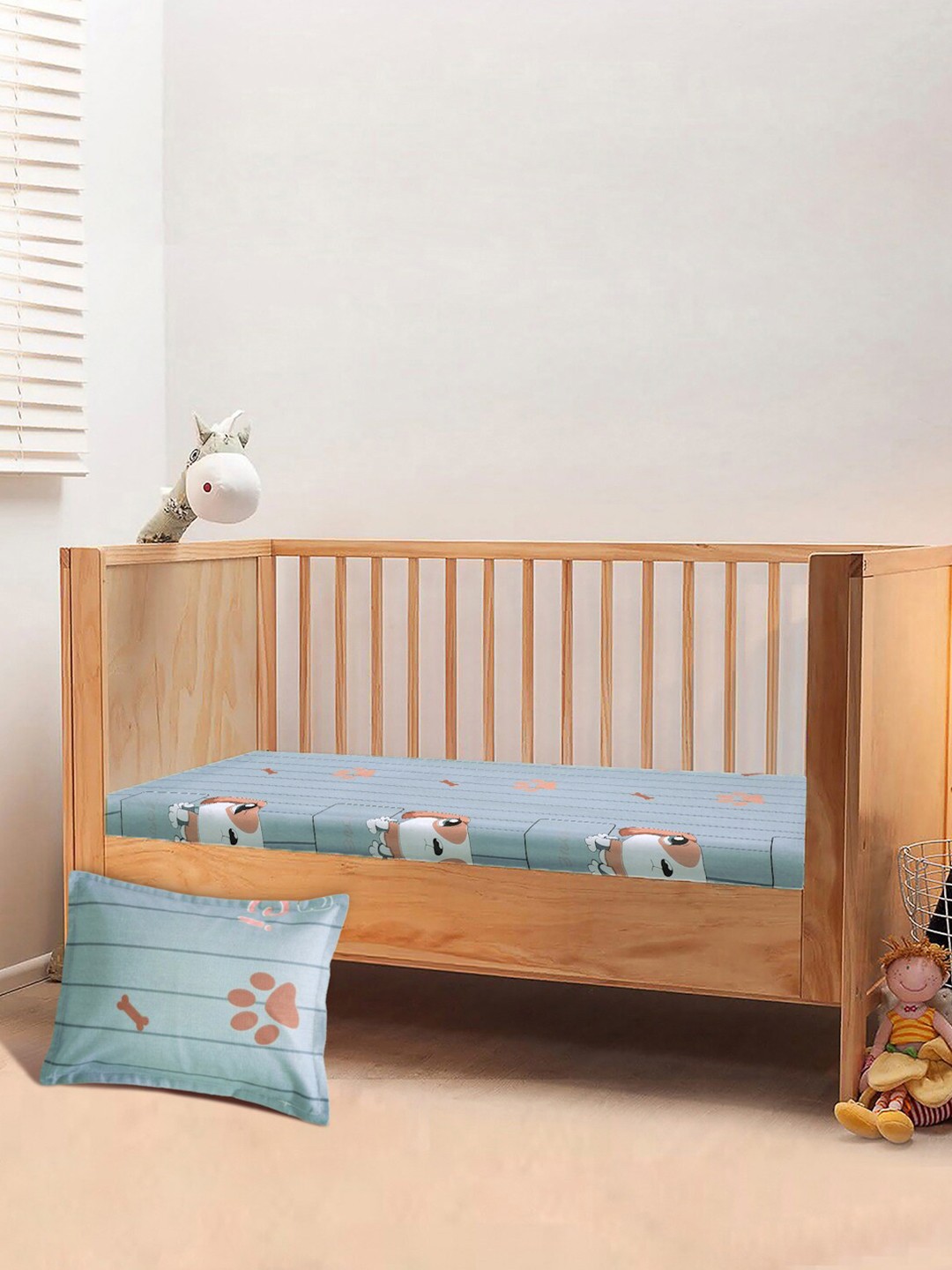 

KLOTTHE Unisex Kids Grey 300 TC Pure Cotton Fitted Crib Bedsheet with Pillow cover