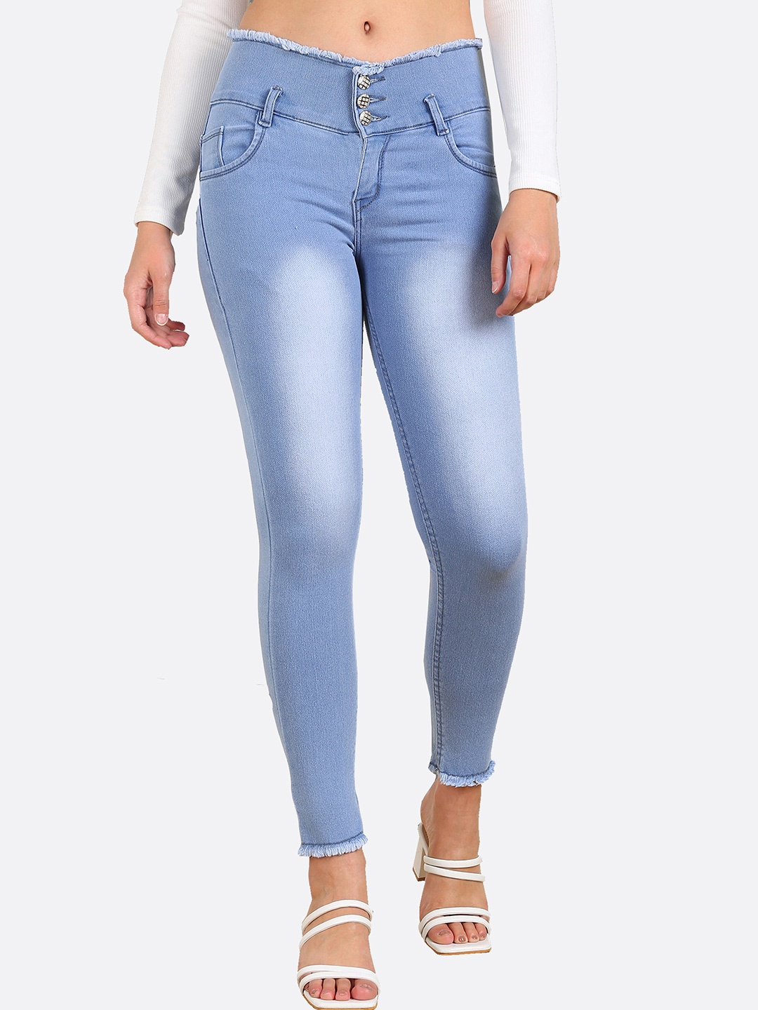 

F2M Women Blue Slim Fit High-Rise Heavy Fade Stretchable Jeans