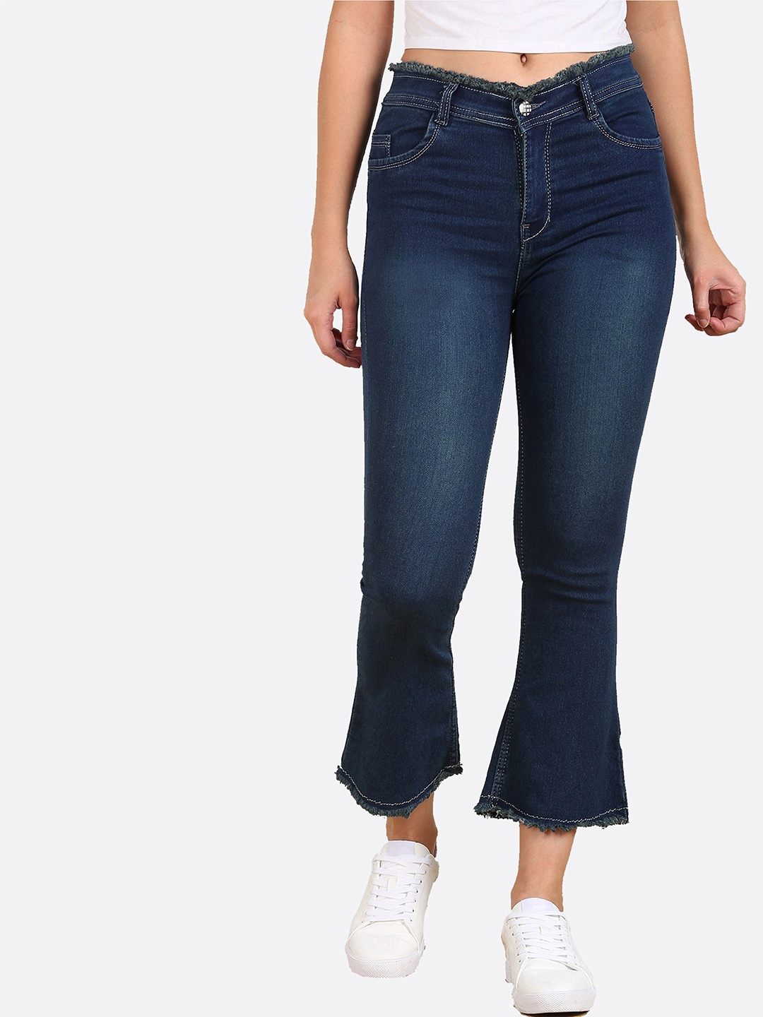 

F2M Women Blue Flared High-Rise Light Fade Stretchable Jeans