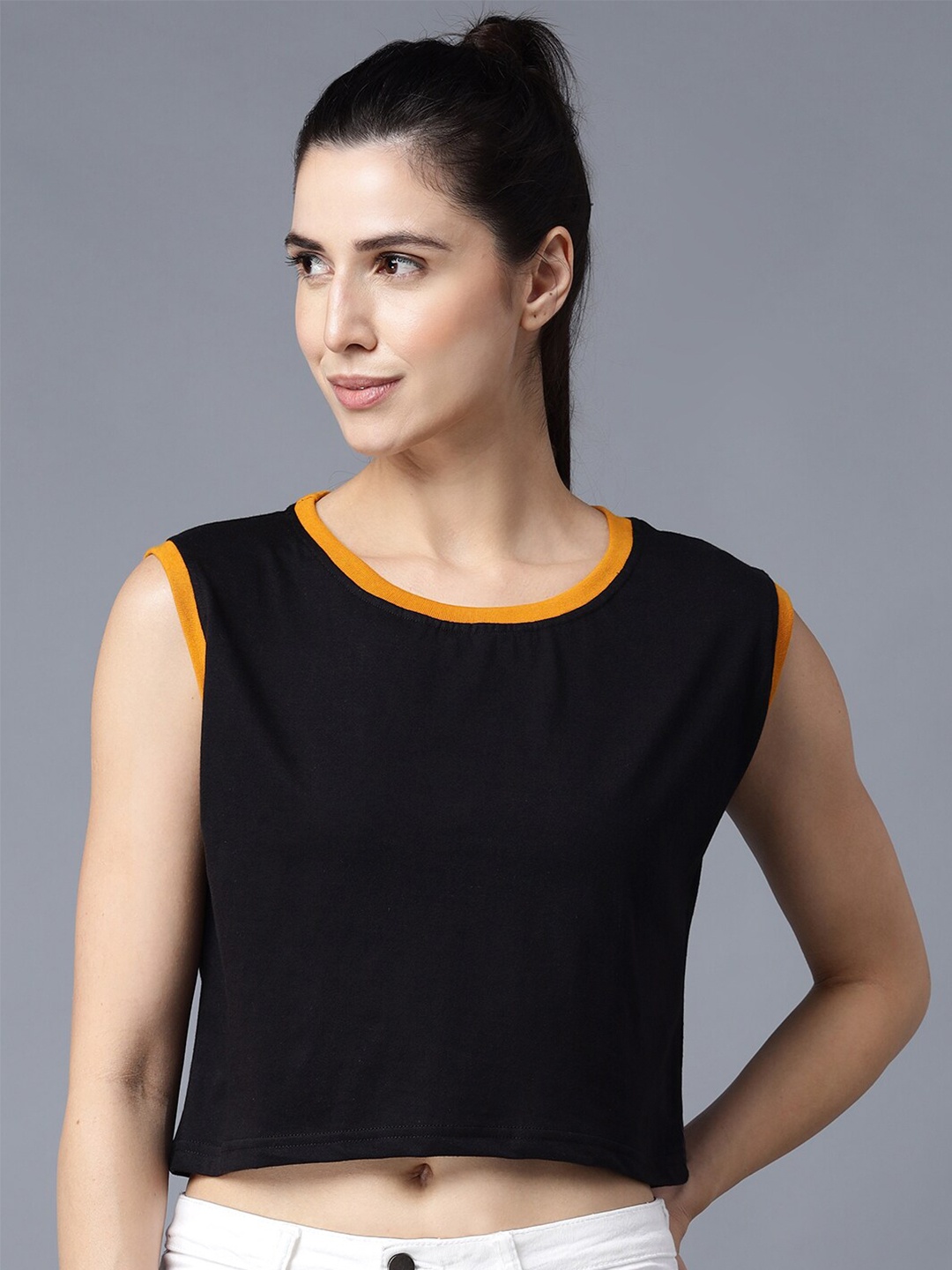 

THE EG STORE Women Black Crop T-shirt