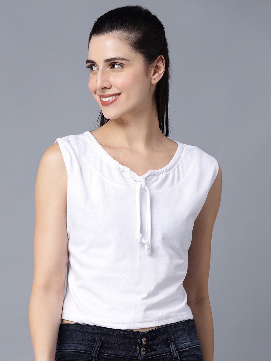 

THE EG STORE Women White & magnolia V-Neck T-shirt