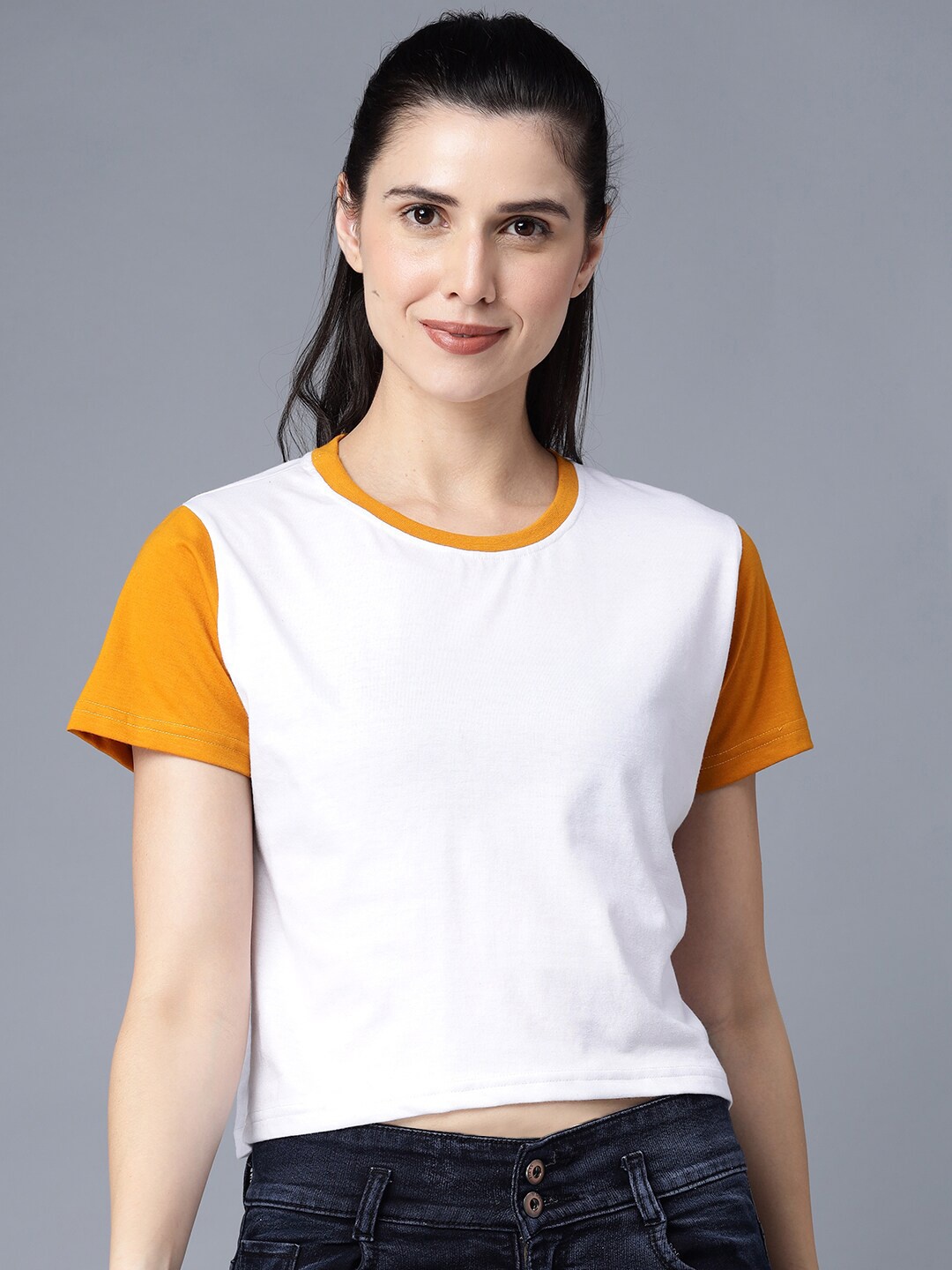 

THE EG STORE Women White Crop T-shirt