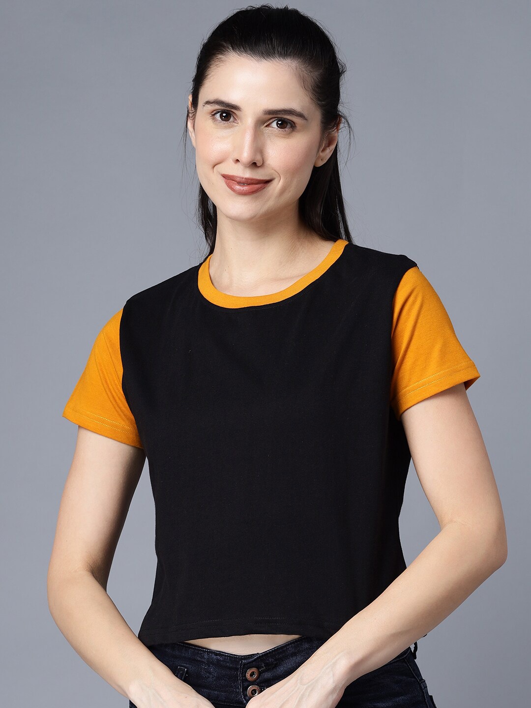 

THE EG STORE Women Black & french middle red purple T-shirt