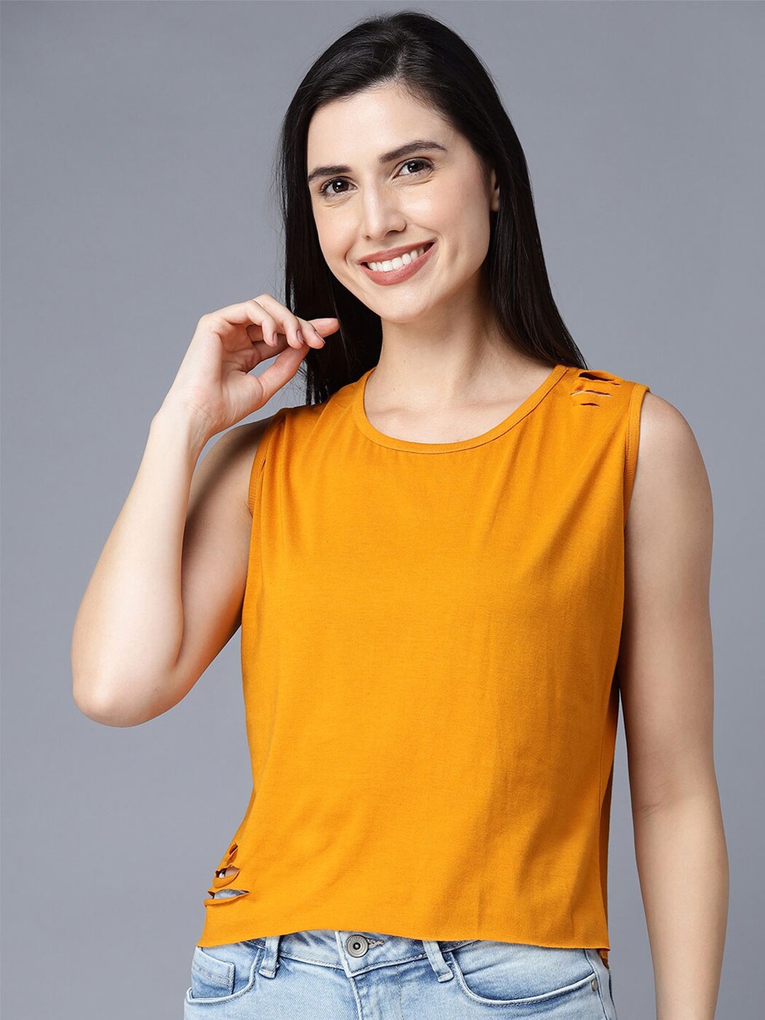 

THE EG STORE Women Yellow Cotton T-shirt