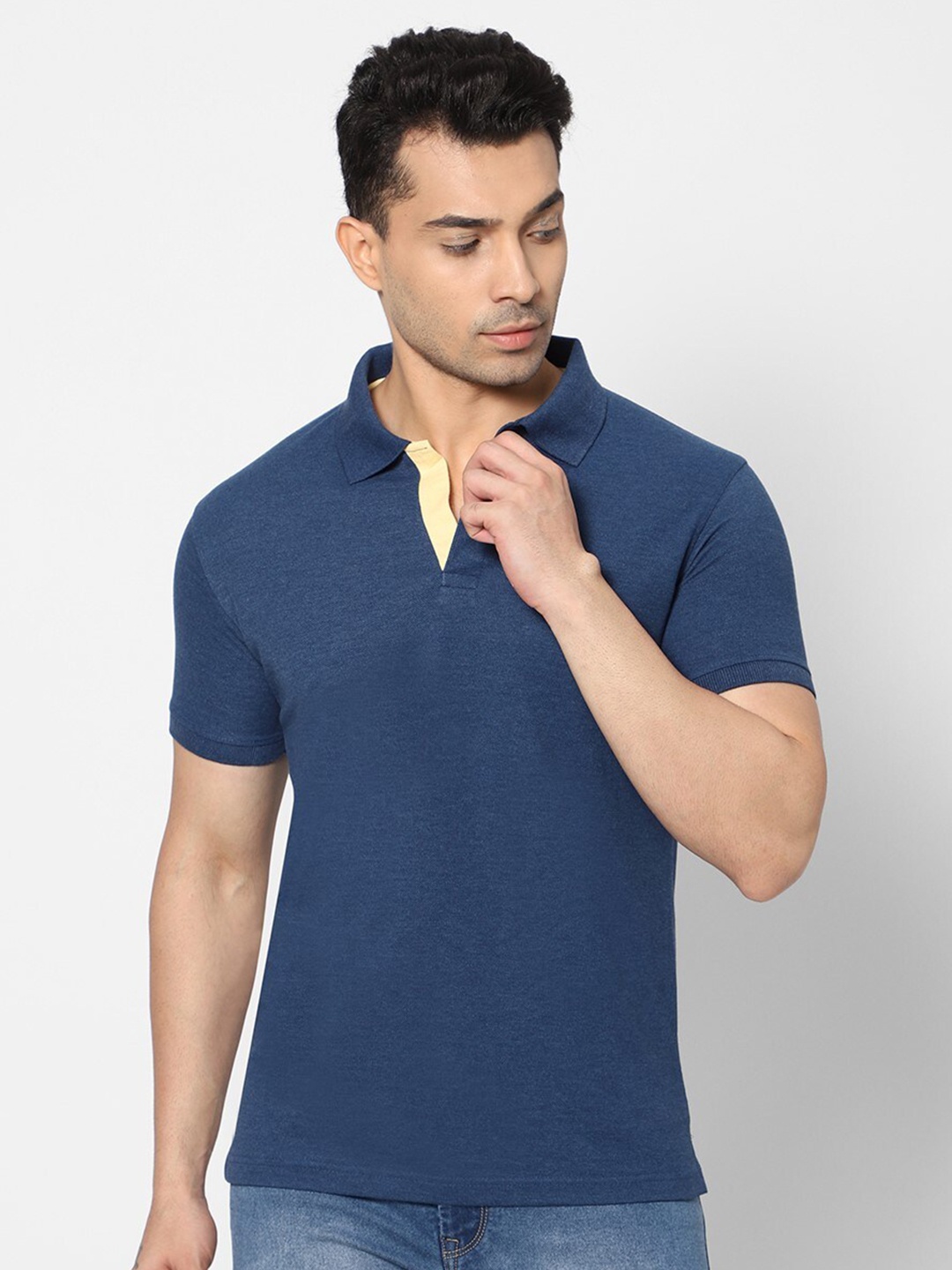 

HJ HASASI Men Blue & patriot blue Polo Collar Slim Fit T-shirt