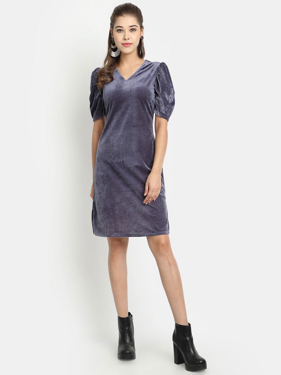 

Golden Kite Grey Velvet Sheath Dress