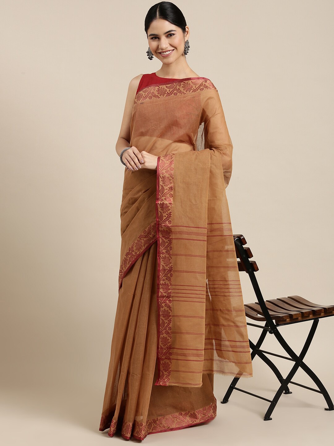 

The Chennai Silks Coffee Brown Pure Cotton Taant Saree