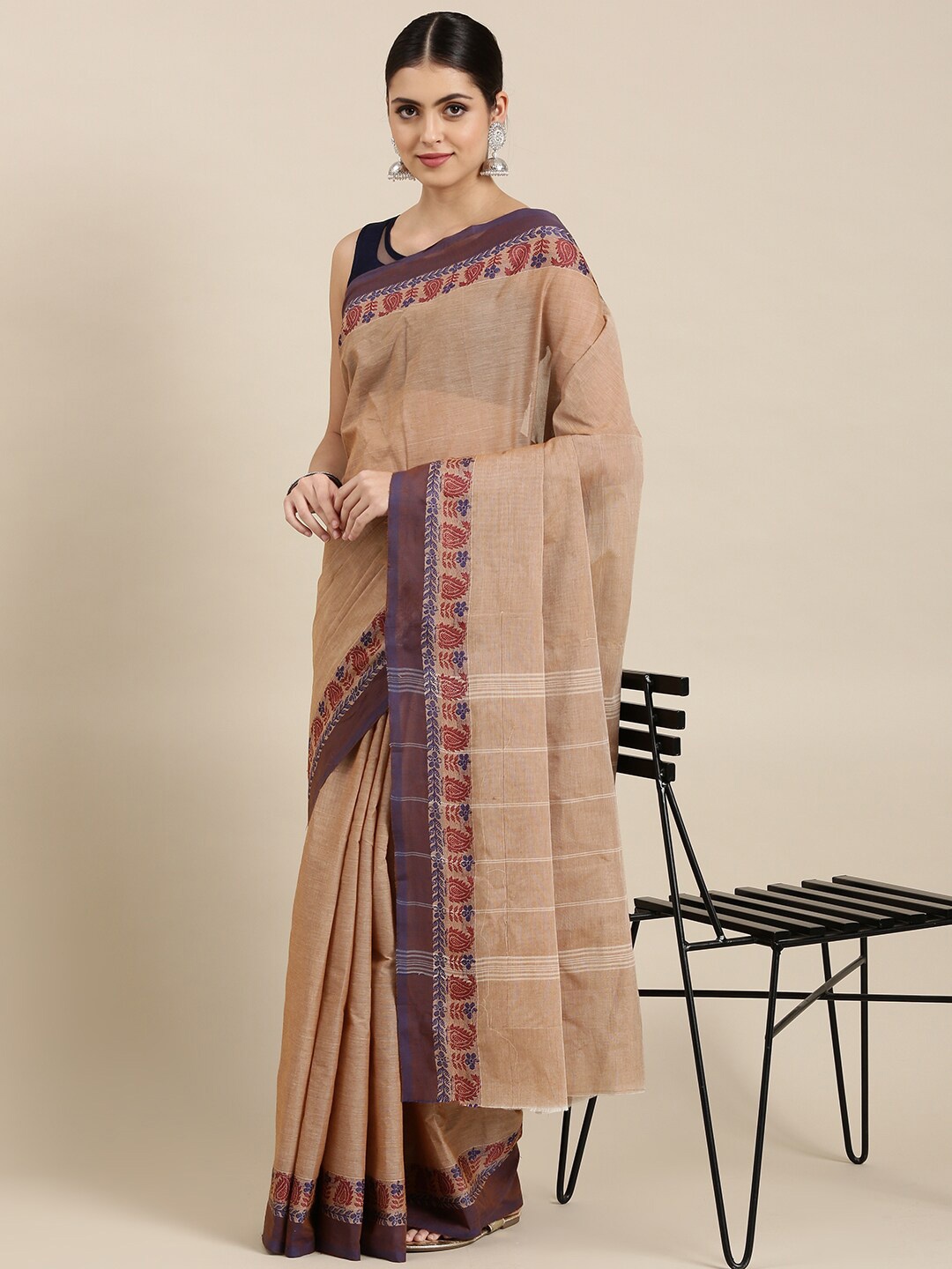 

The Chennai Silks Brown & Blue Pure Cotton Fusion Chettinad Saree