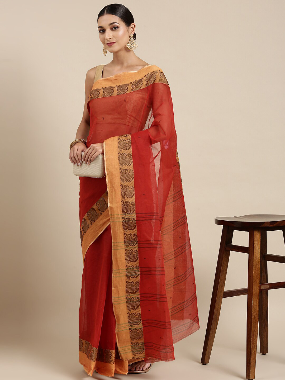 

The Chennai Silks Red & Yellow Ethnic Motifs Pure Cotton Taant Saree