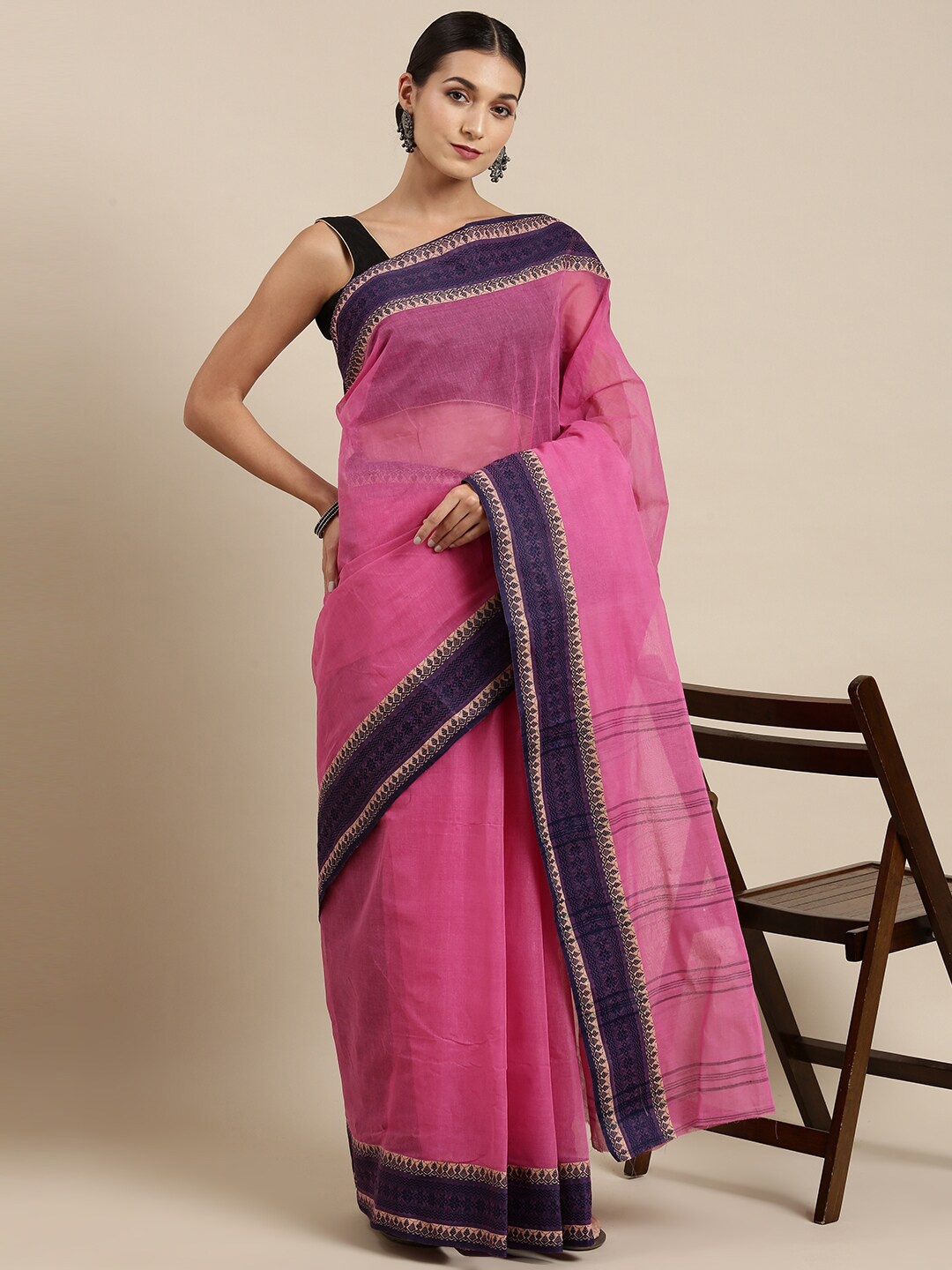 

The Chennai Silks Pink & Blue Pure Cotton Taant Saree