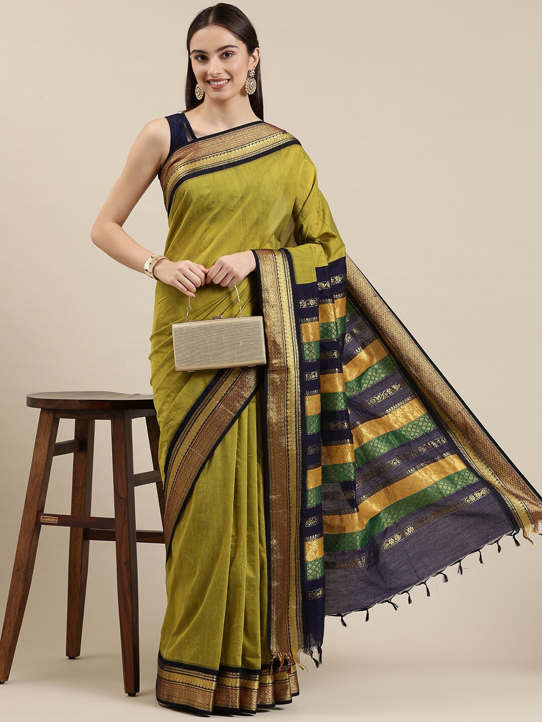 

The Chennai Silks Green & Black Woven Design Saree