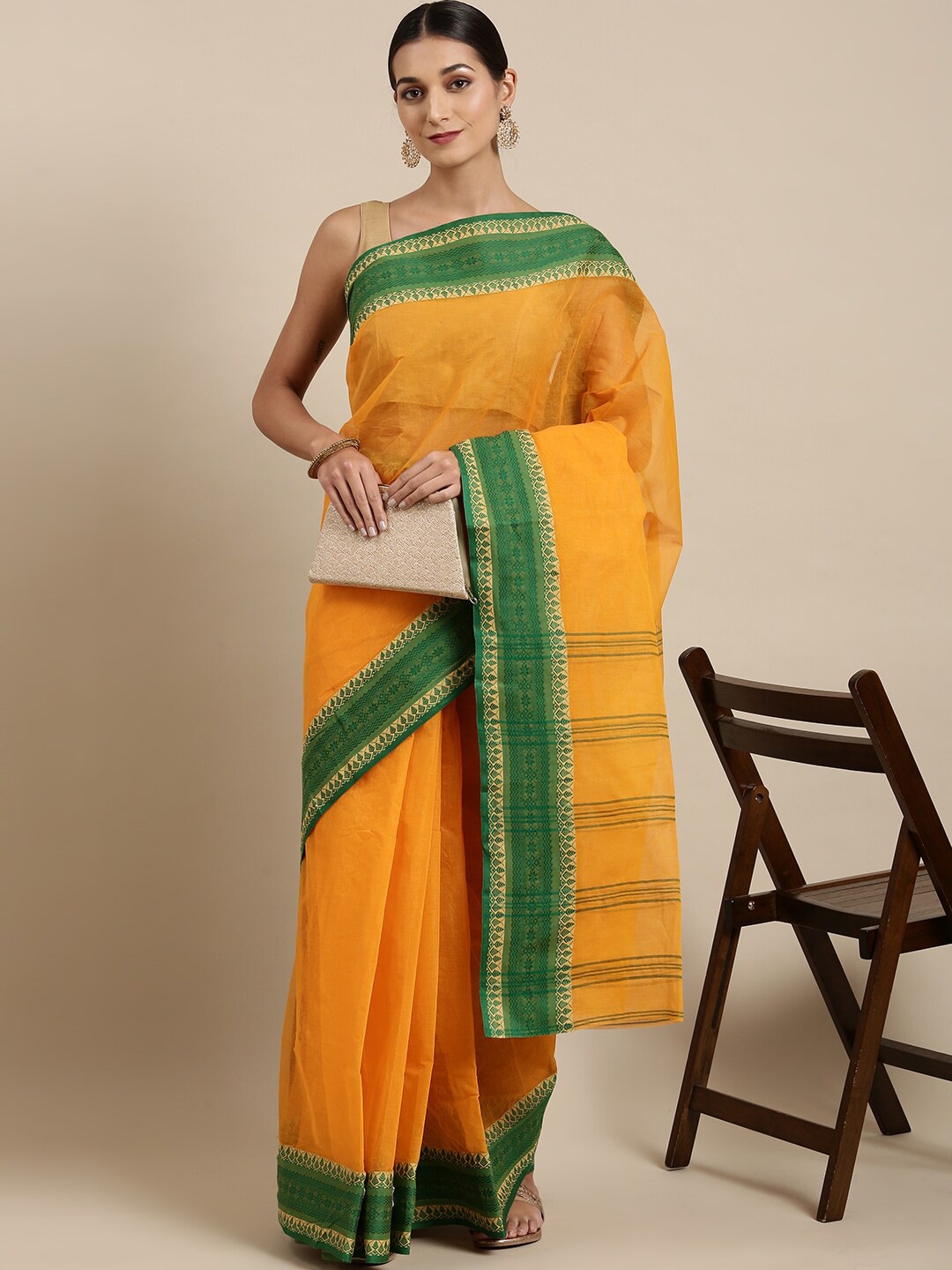 

The Chennai Silks Yellow & Green Pure Cotton Taant Saree