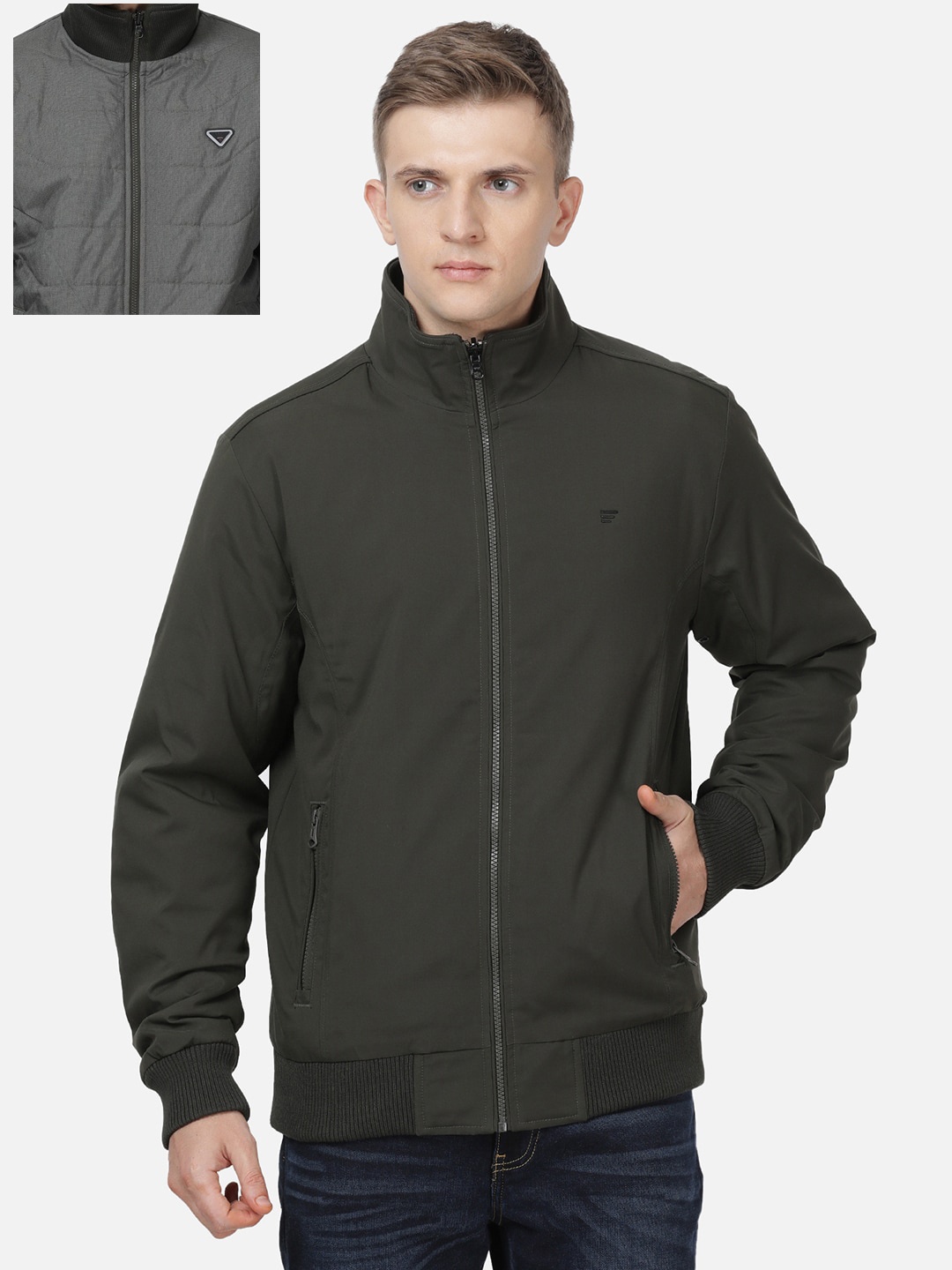 

t-base Men Olive Green Reversible Bomber Jacket