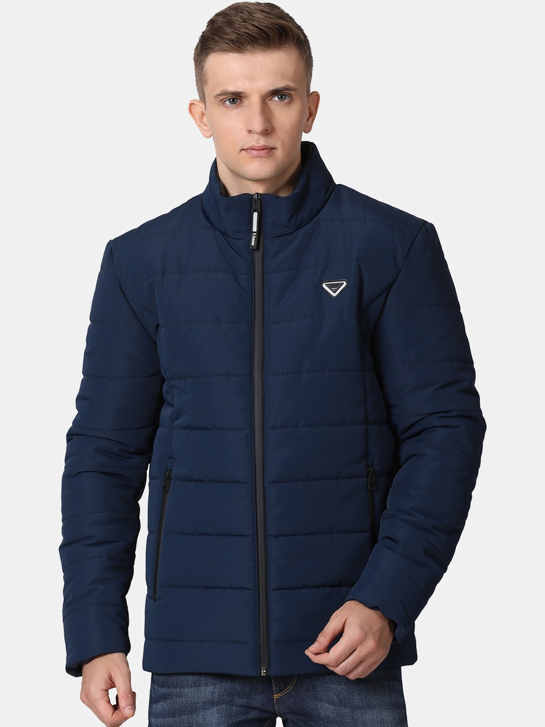 

t-base Men Blue Windcheater and Water Resistant Puffer Jacket
