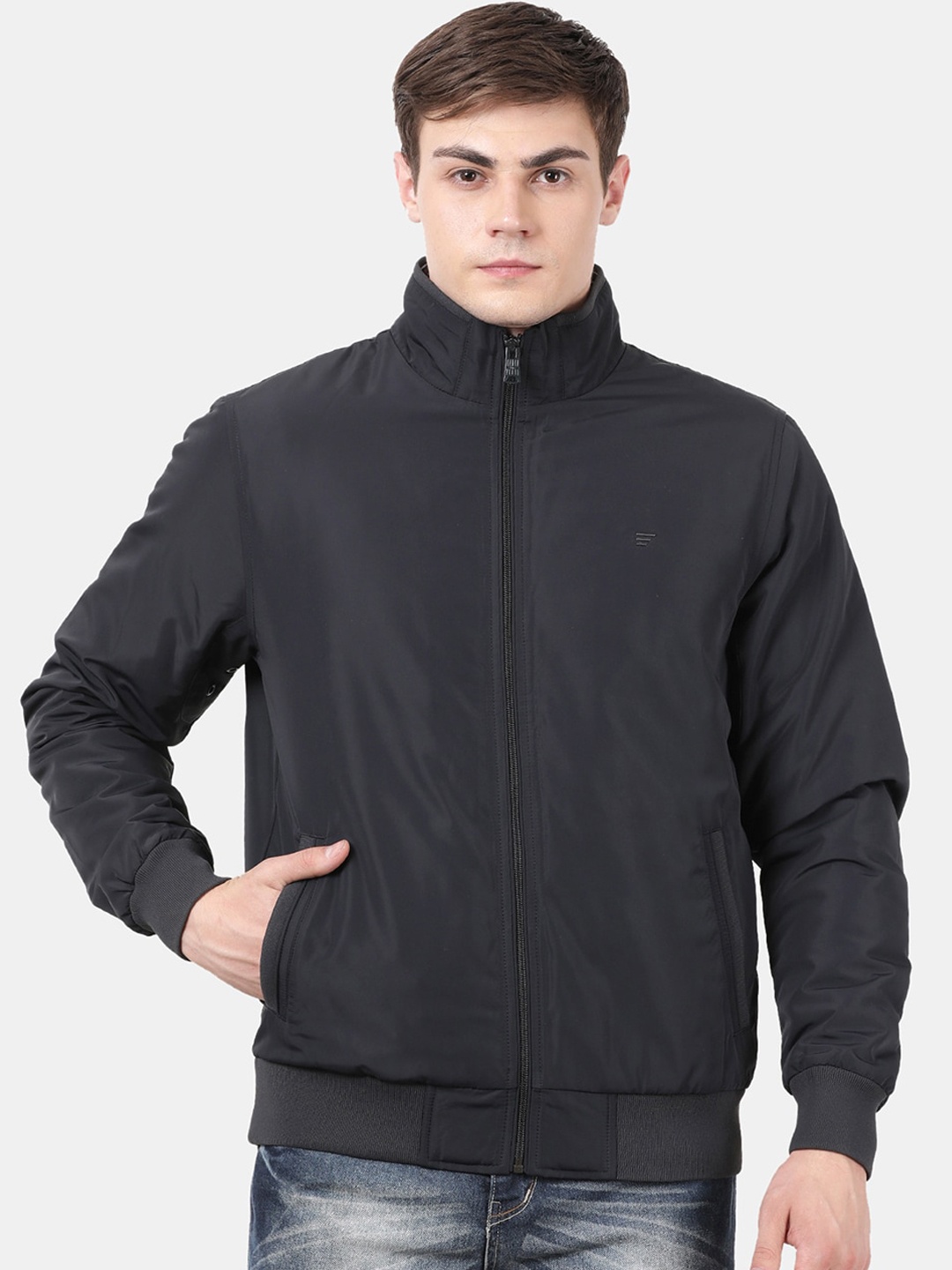 

T-Base Men Navy Blue Windcheater and Water Resistant Bomber Jacket