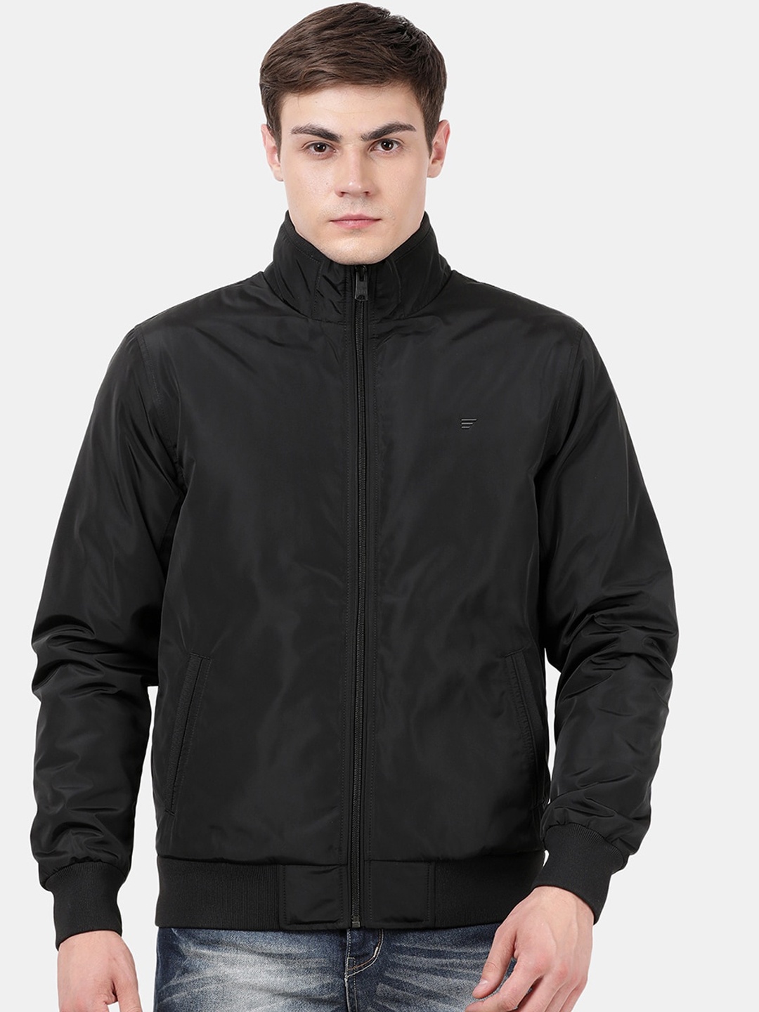 

t-base Men Black Windcheater and Water Resistant Bomber Jacket