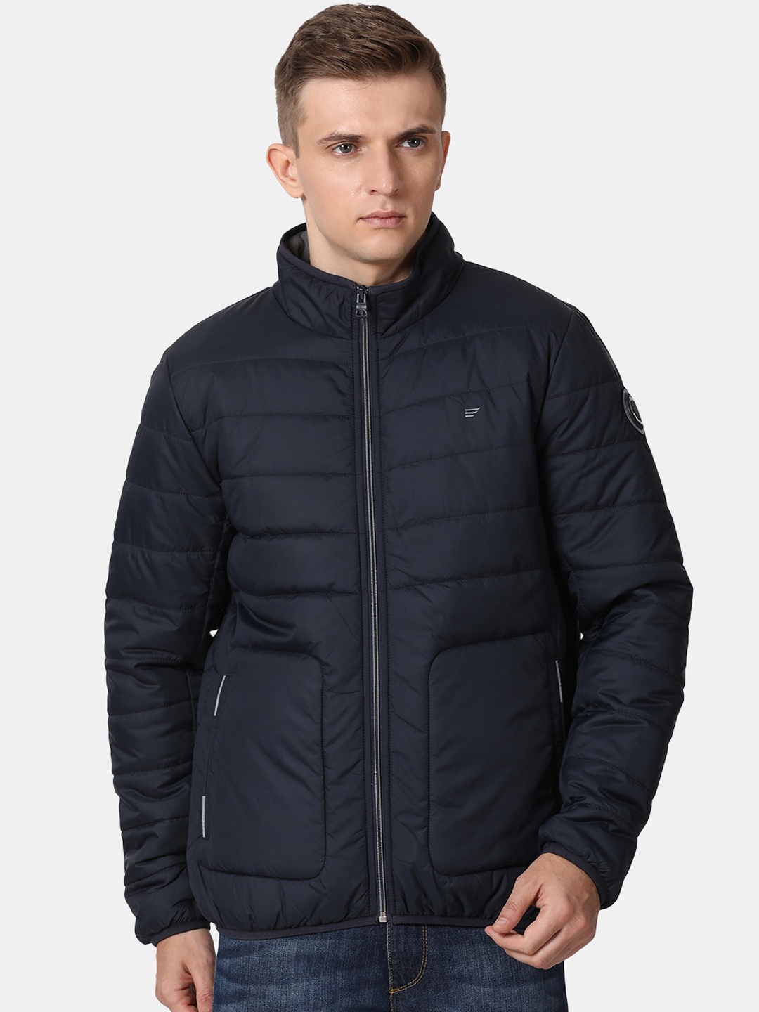 

t-base Men Navy Blue Windcheater and Water Resistant Padded Jacket