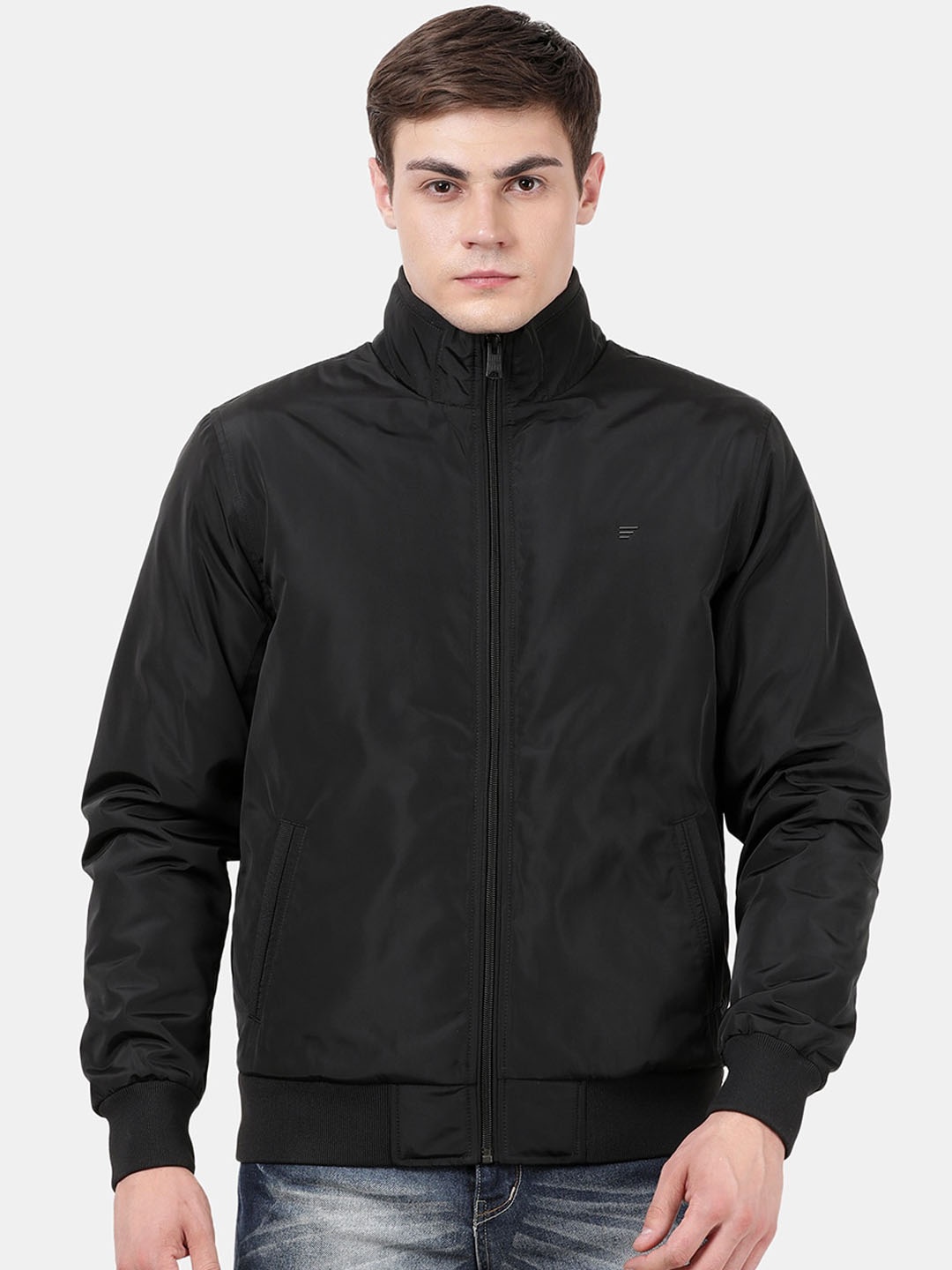 

t-base Men Black Windcheater and Water Resistant Bomber Jacket