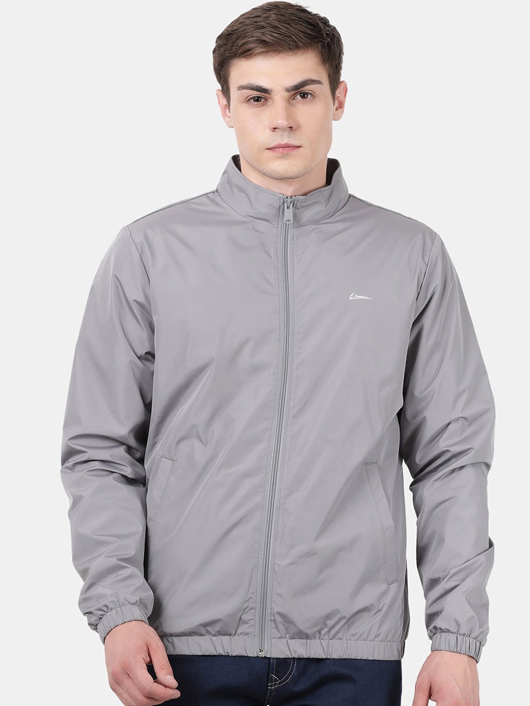 

t-base Men Grey Windcheater and Water Resistant Sporty Jacket