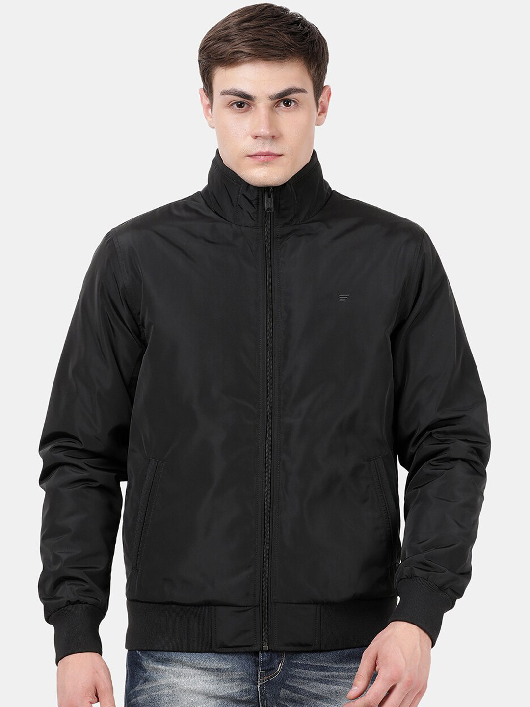 

t-base Men Black Windcheater and Water Resistant Bomber Jacket