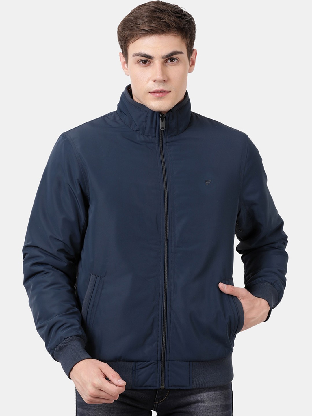 

t-base Men Blue Windcheater and Water Resistant Padded Jacket