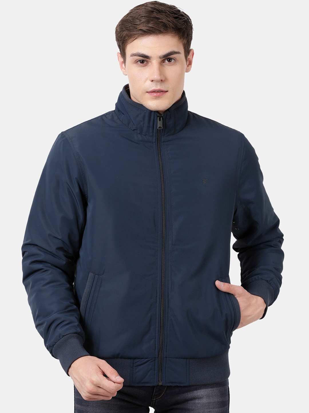 

t-base Men Blue Windcheater and Water Resistant Padded Jacket