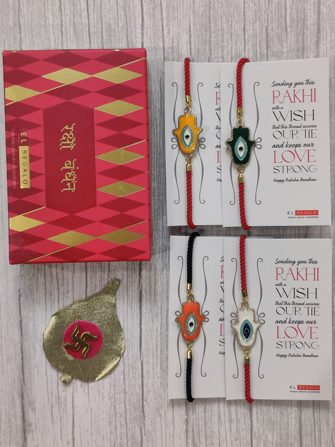 

EL REGALO Adults Set of 4 Multicolored Evil Eye Wraparound Rakhi Set, Multi