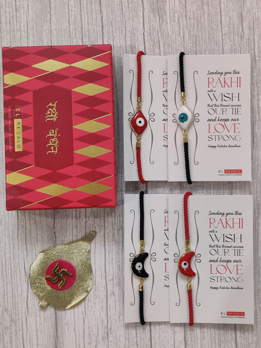 

EL REGALO Adults Set of 4 Red & Black Evil Eye Wrap Around Rakhi set