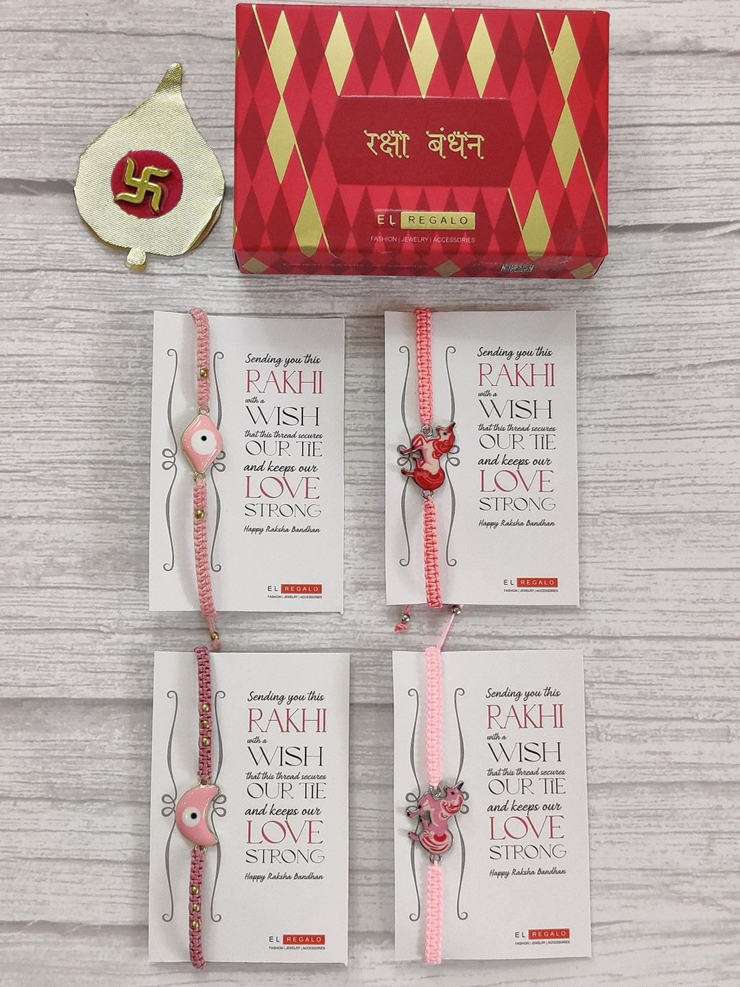 

EL REGALO Pack of 4 Kids Pink Rakhi Gift Set