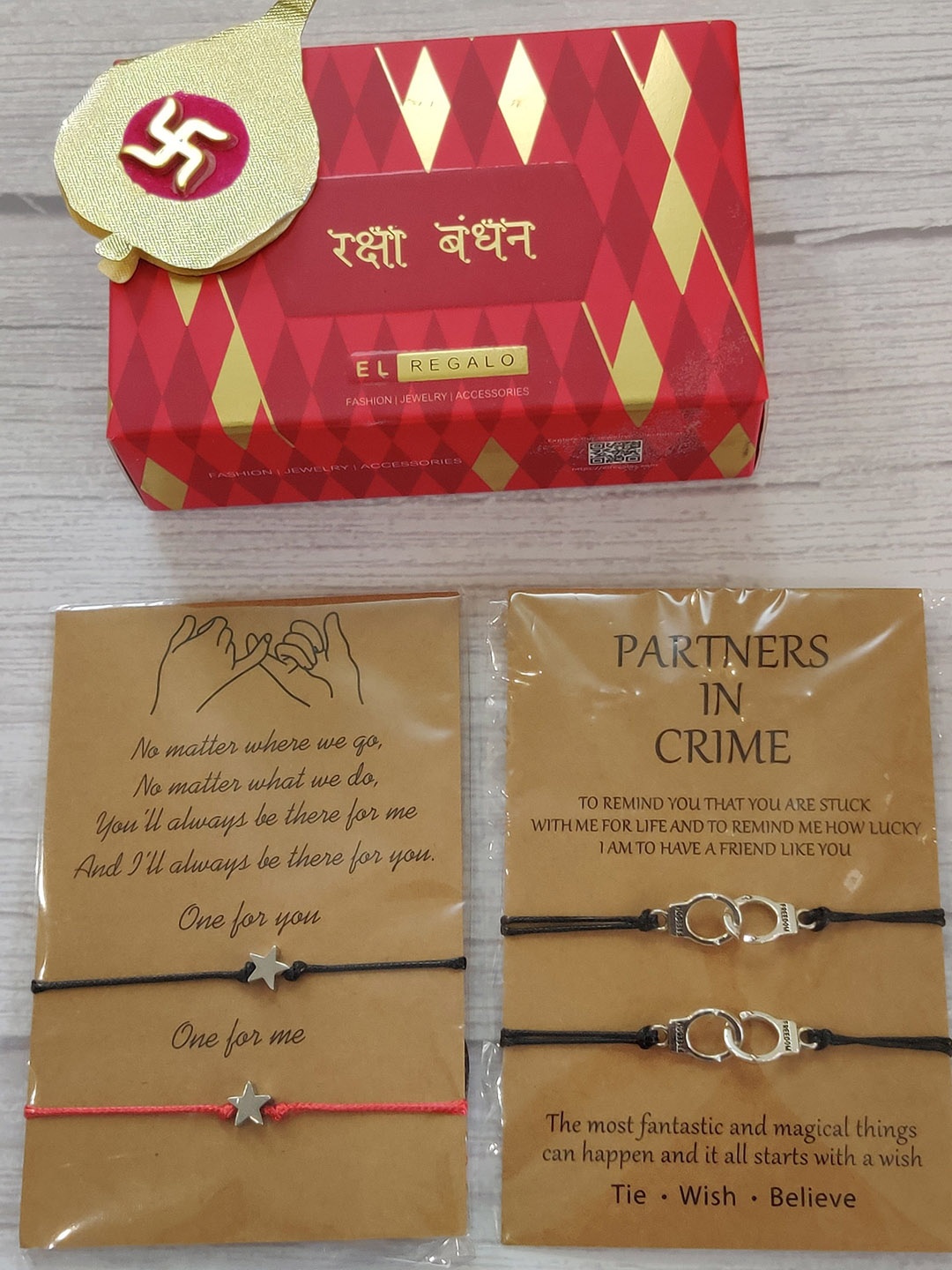 

EL REGALO Set Of 4 Red & Black Wrap Around Rakhi With Roli Chawal & Raksha Bandhan Greeting Card