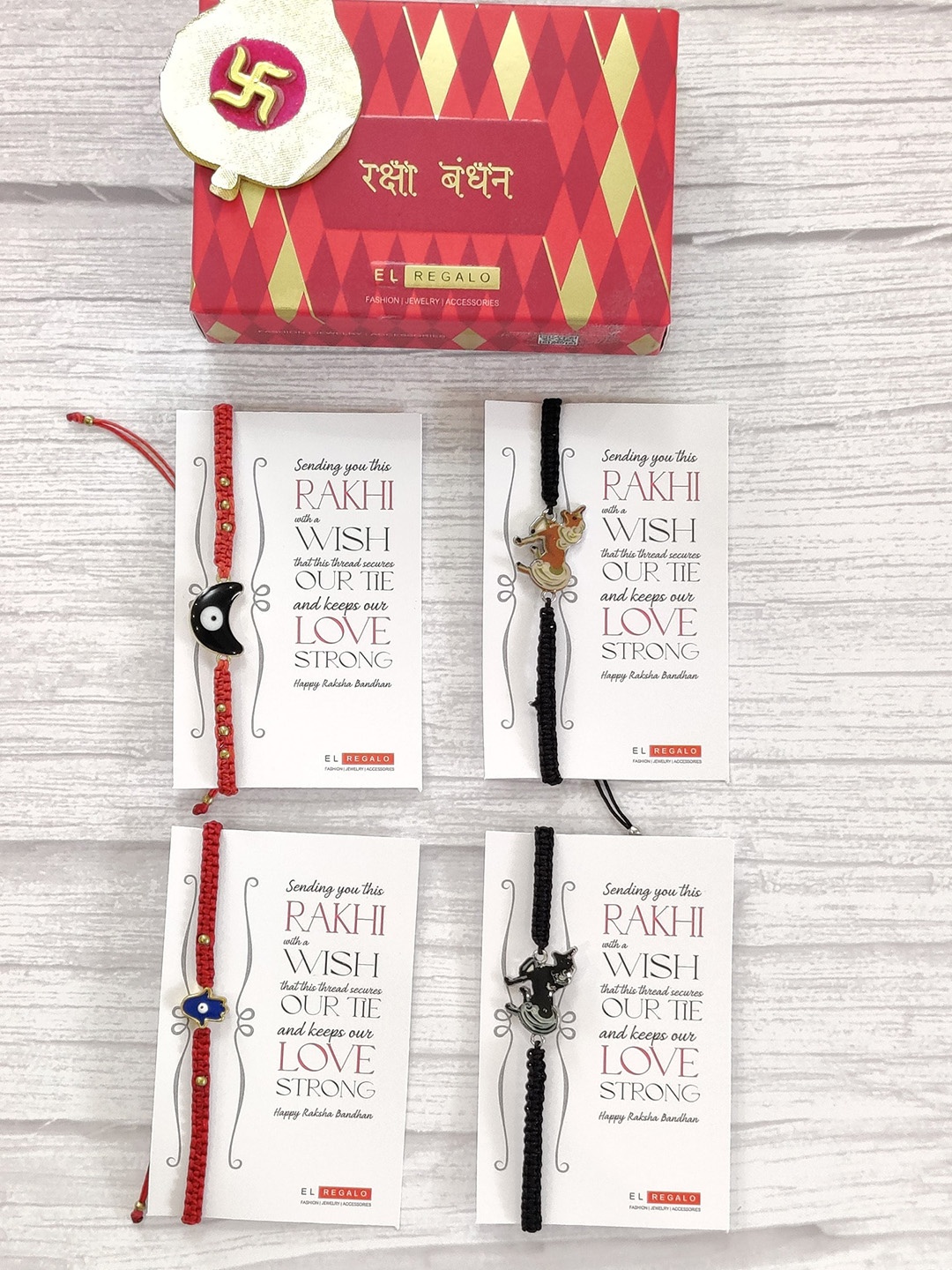 

EL REGALO Pack Of 4 Kids Red Rakhi Gift Set