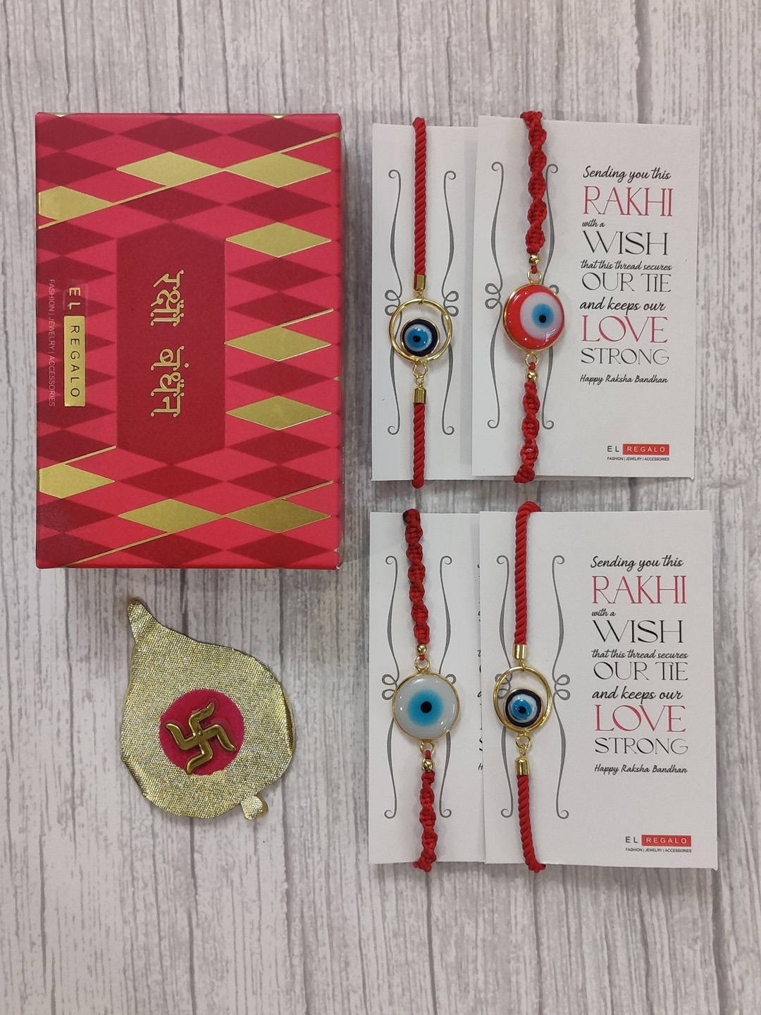 

EL REGALO Pack of 4 Red Evil-Eye Rakhi Gift Set