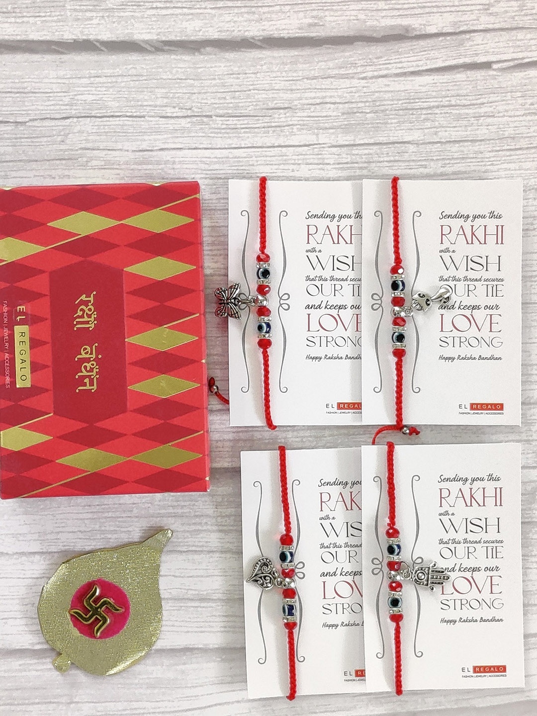 

EL REGALO Pack of 4 Red Rakhi Gift Set