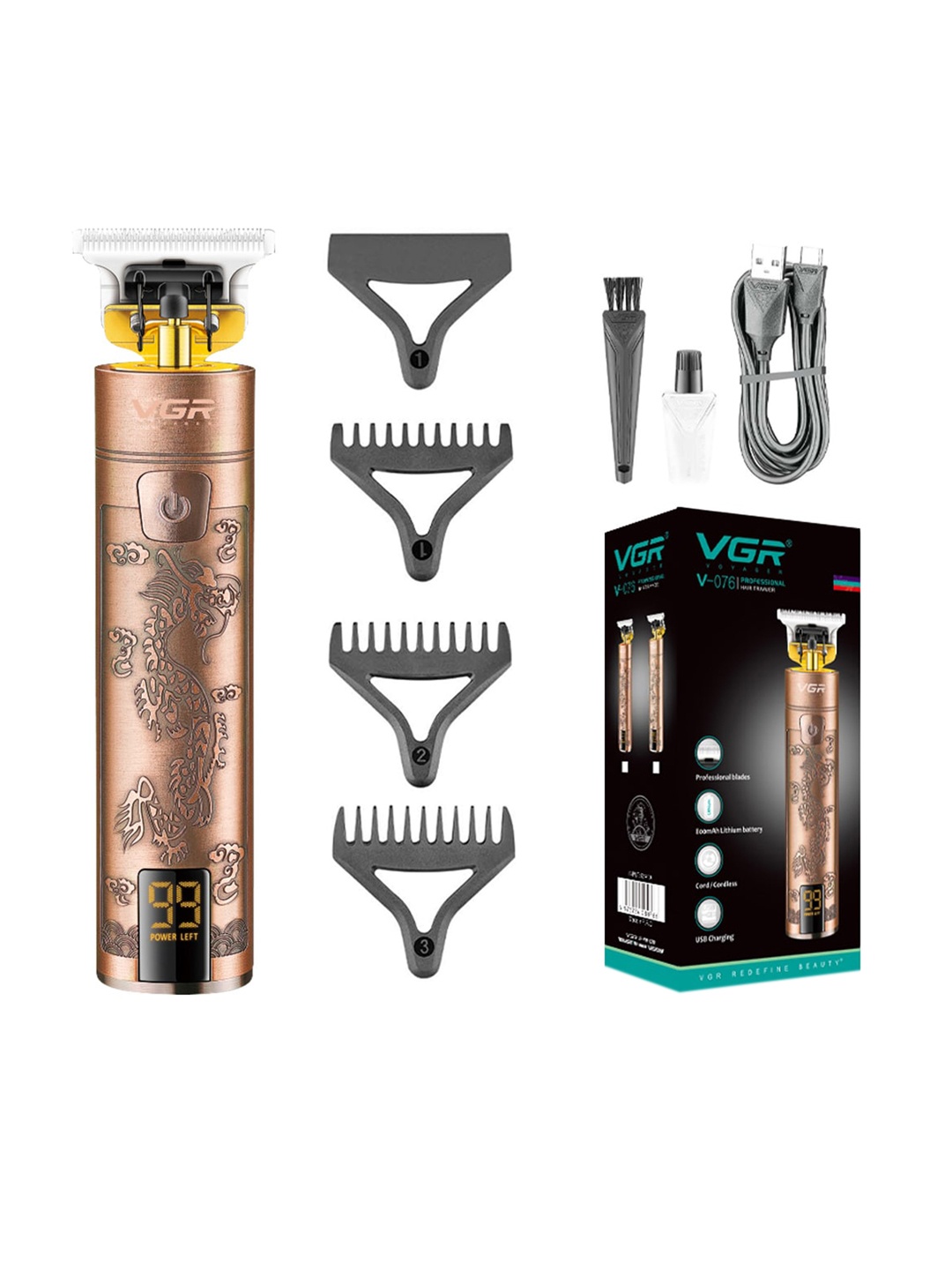 

VGR Men Voyager V-076 Professional Hair Clipper Trimmer with 150 Min Runtime - Copper