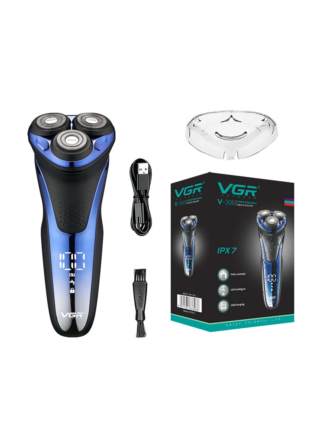 

VGR Men Black V-306 Wet and Dry Shaver, 300 min Runtime, Blue