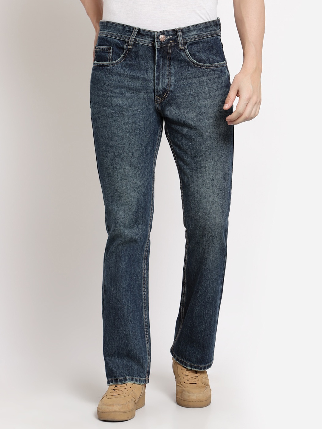 

FEVER Men Blue Bootcut Fit Low Distress Heavy Fade Jeans