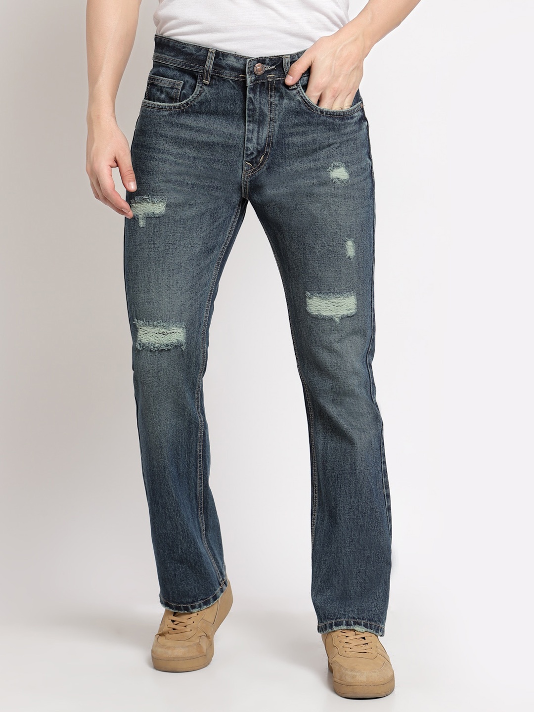 

FEVER Men Blue Bootcut Fit Mildly Distressed Light Fade Jeans