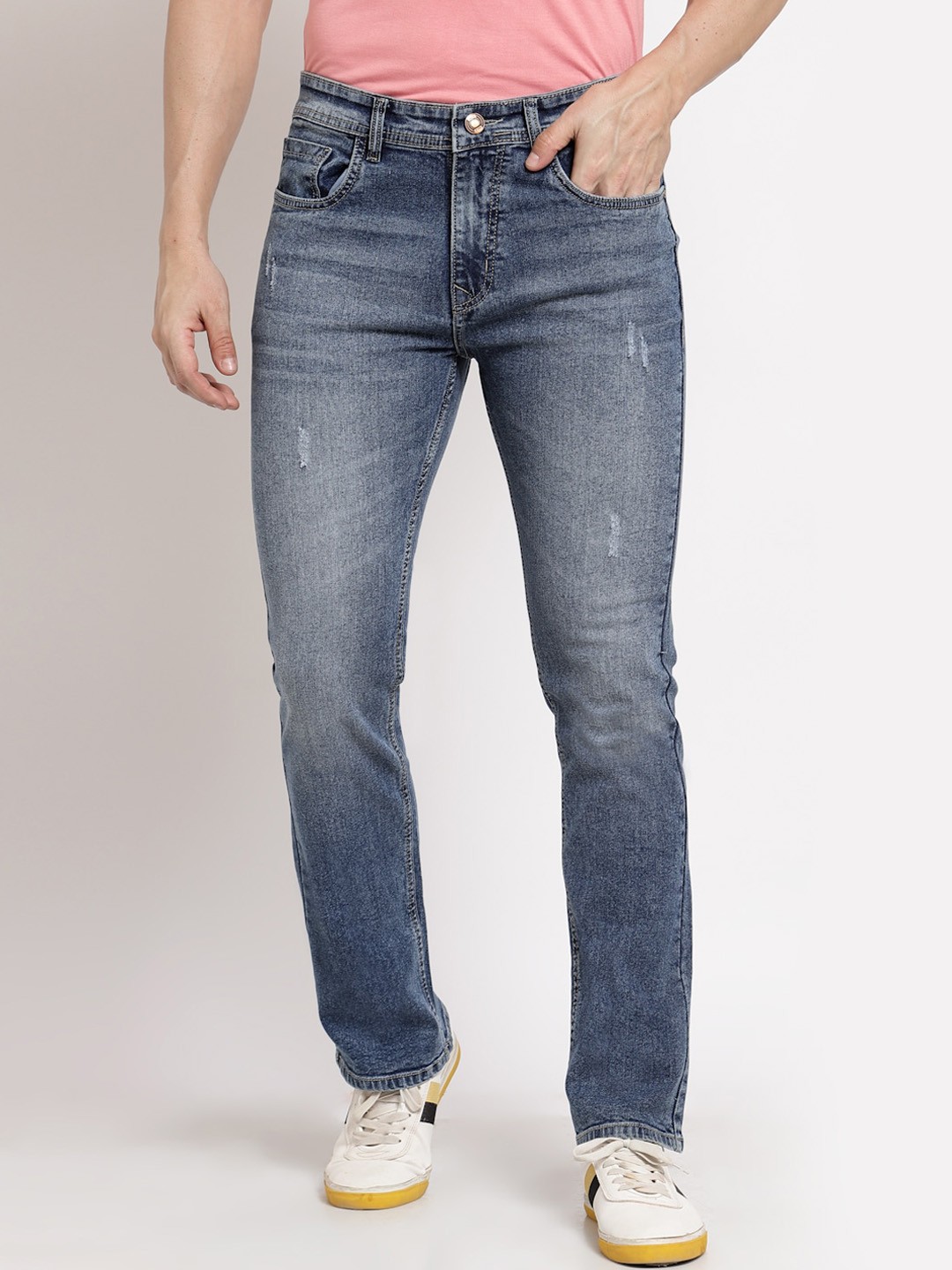 

FEVER Men Blue Bootcut Fit Low Distress Heavy Fade Stretchable Jeans
