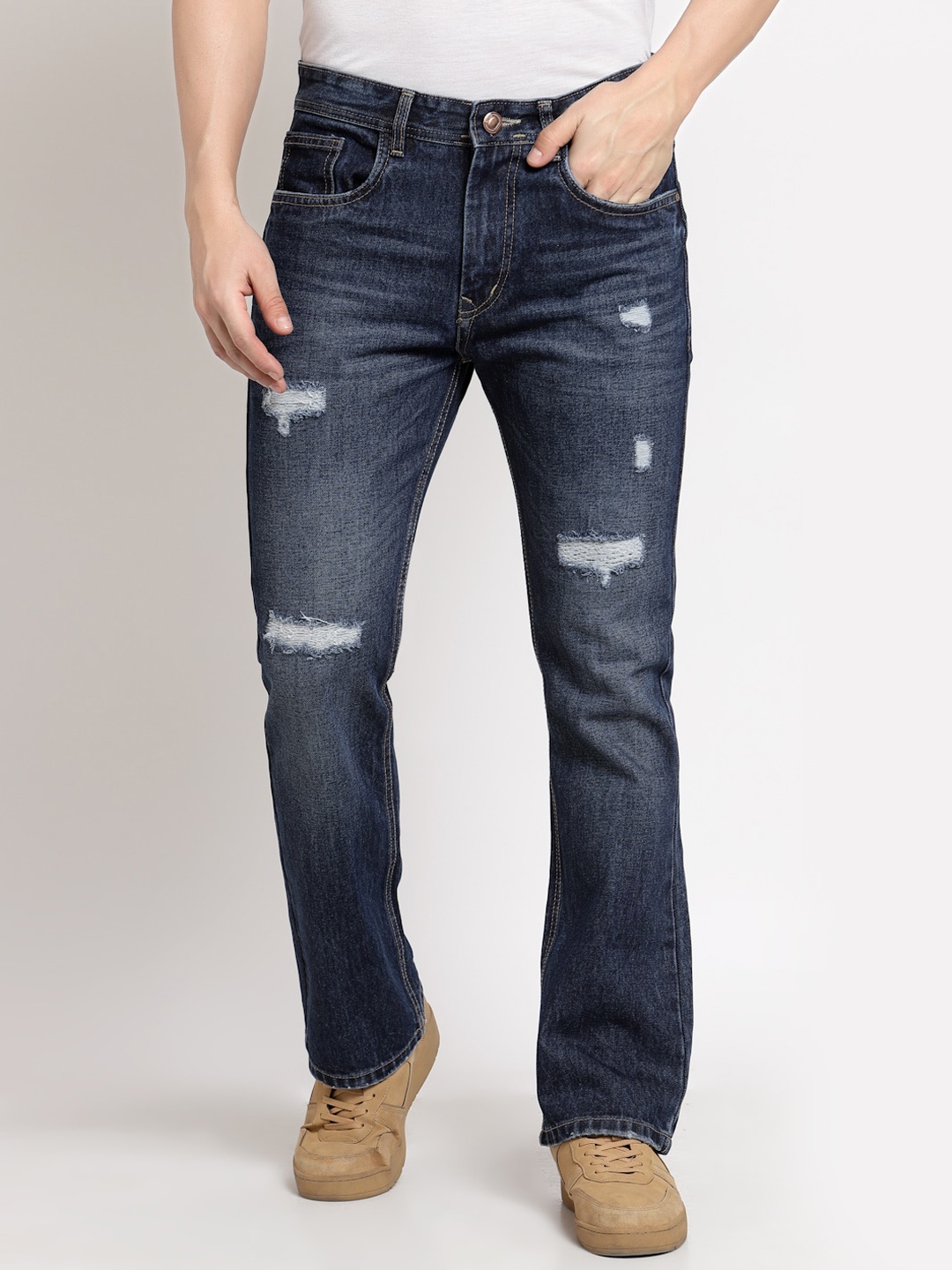 

FEVER Men Blue Mildly Distressed Bootcut Fit Heavy Fade Jeans