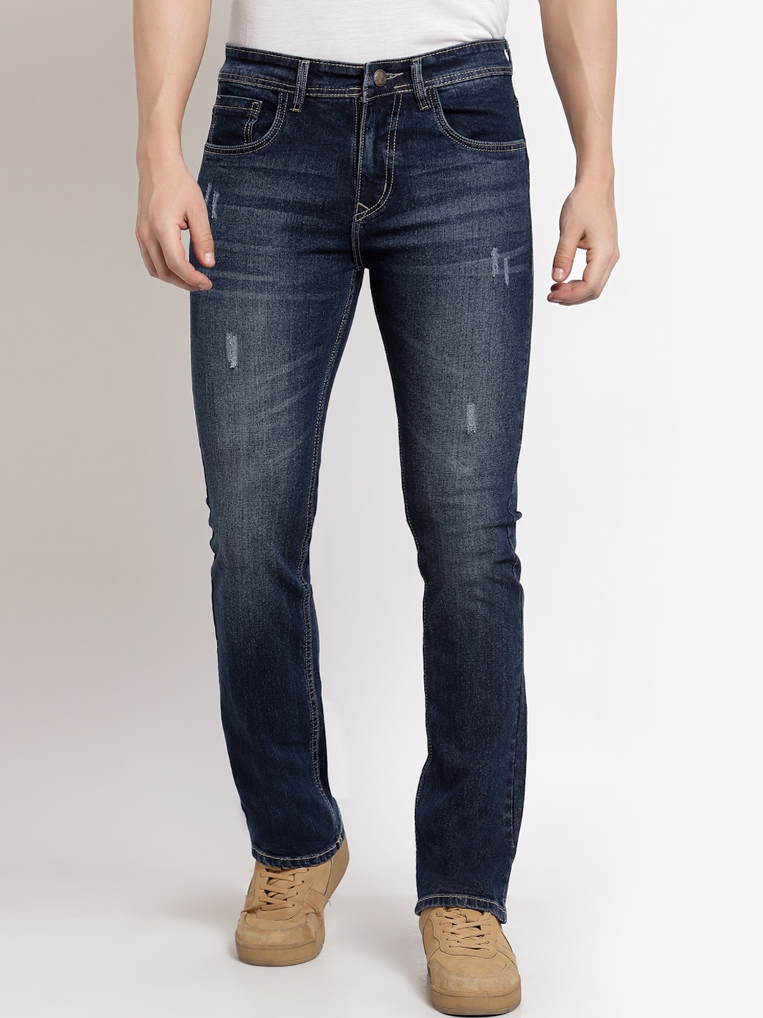 

FEVER Men Blue Bootcut Fit Low Distress Heavy Fade Stretchable Jeans