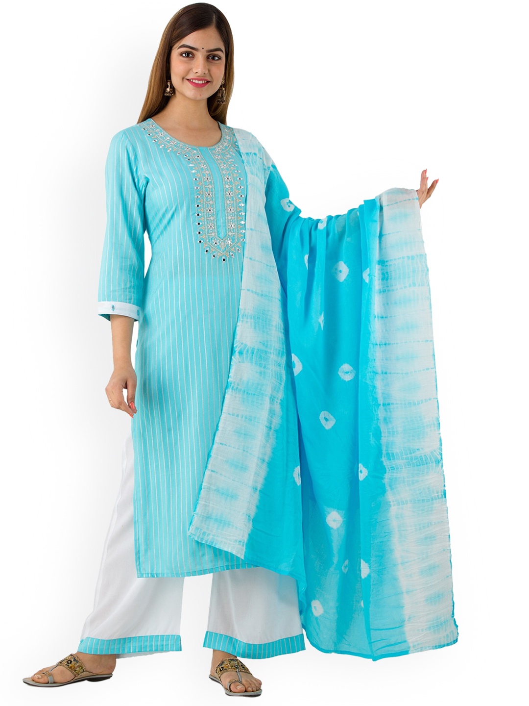 

BARKHA FAB Women Blue Ethnic Motifs Embroidered Thread Work Kurta With Palazzos & Dupatta