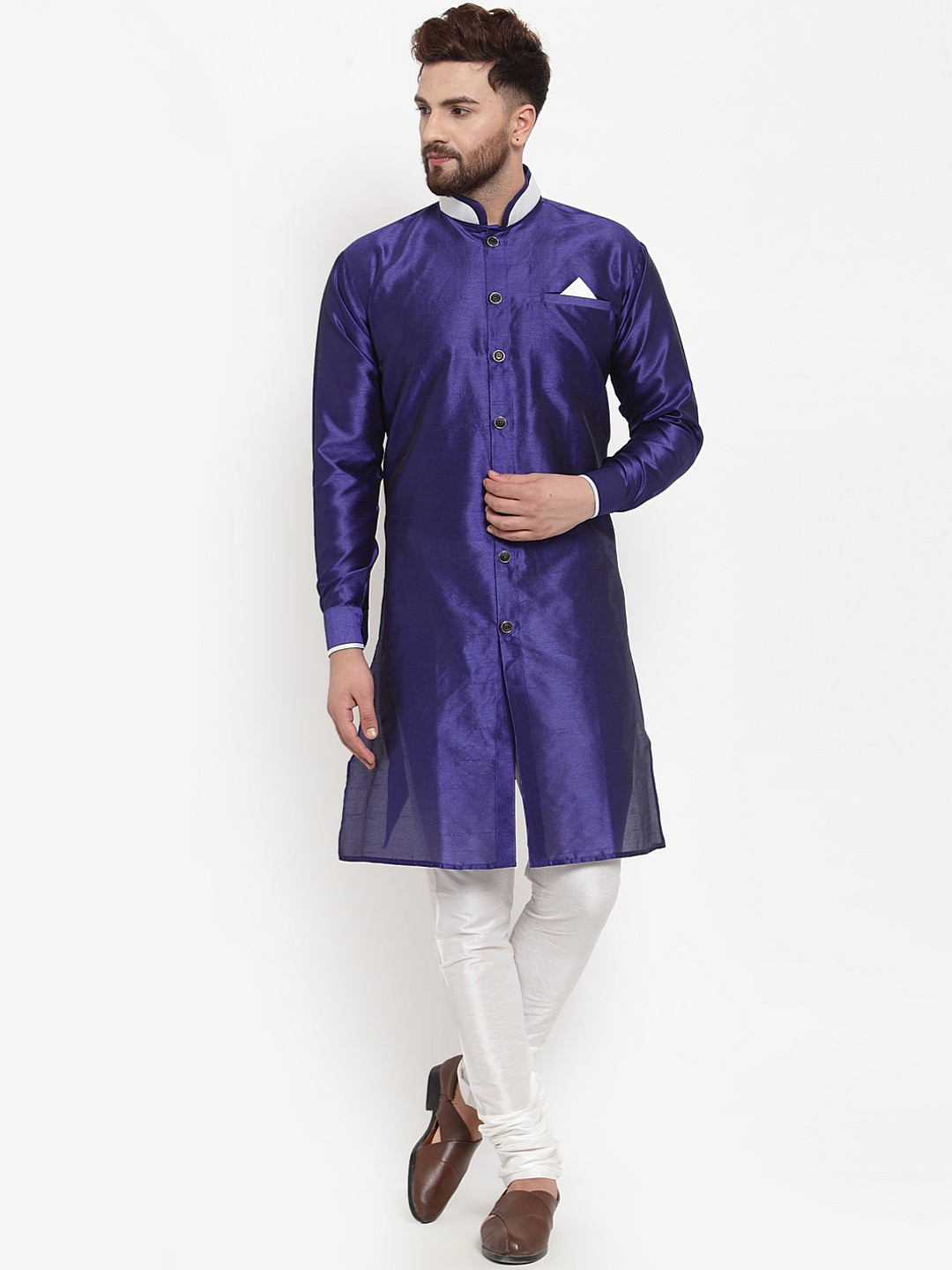 

Benstoke Men Blue & White Solid Sherwani Set