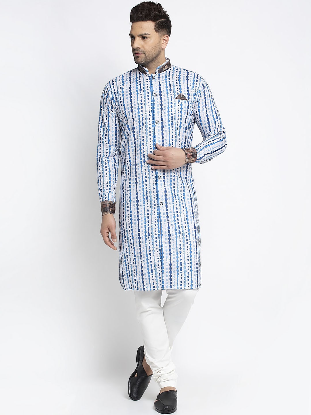 

Benstoke Men Blue & White Printed Sherwani Set