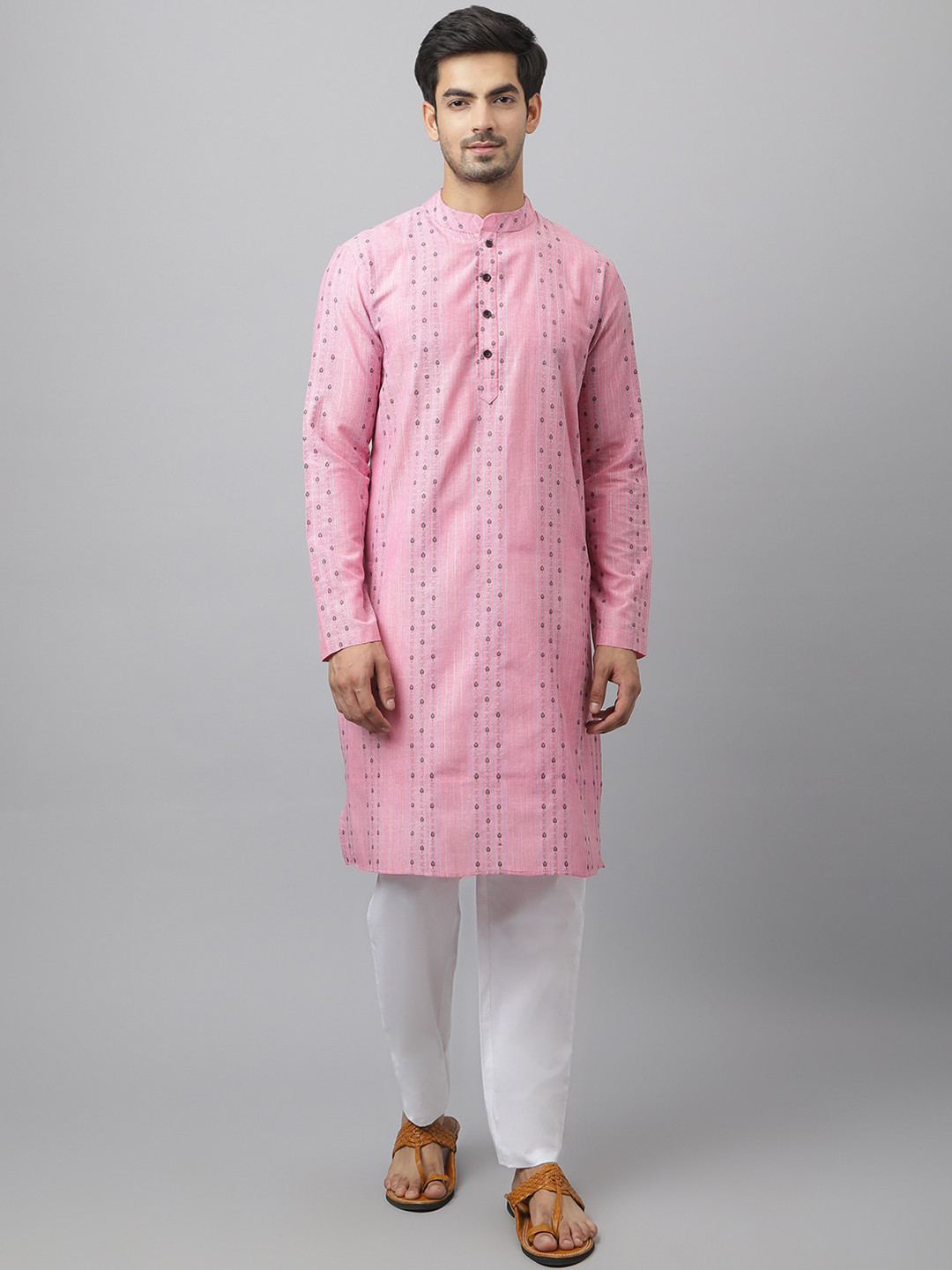 

Waahiba Men Pink & Black Striped Kurta