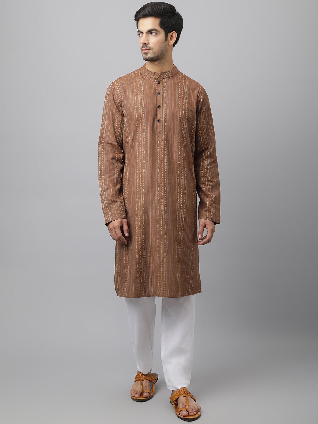 

Waahiba Men's Burgundy Striped Thread Work Kurta
