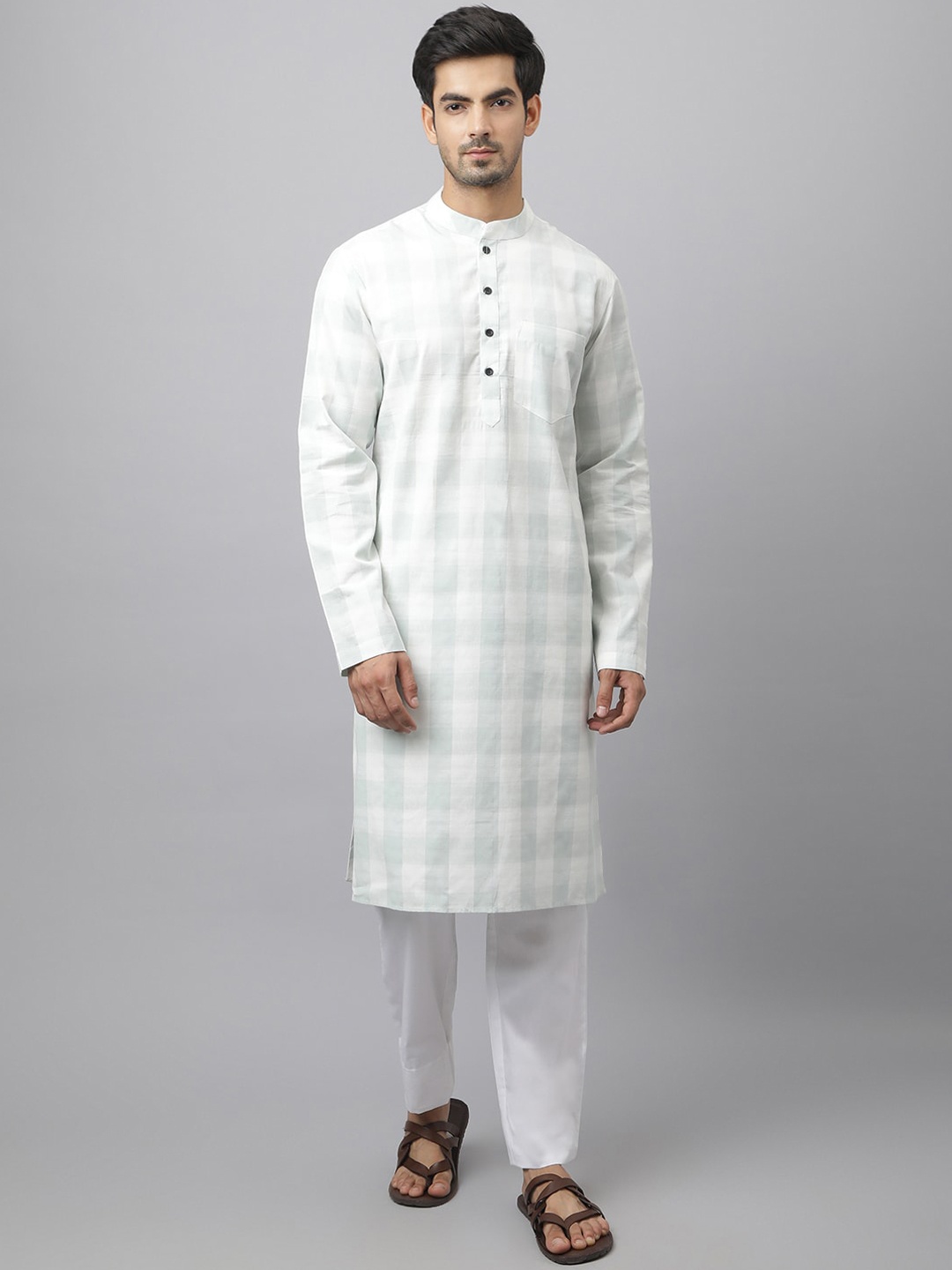 

Waahiba Men White Thread Work Kurta
