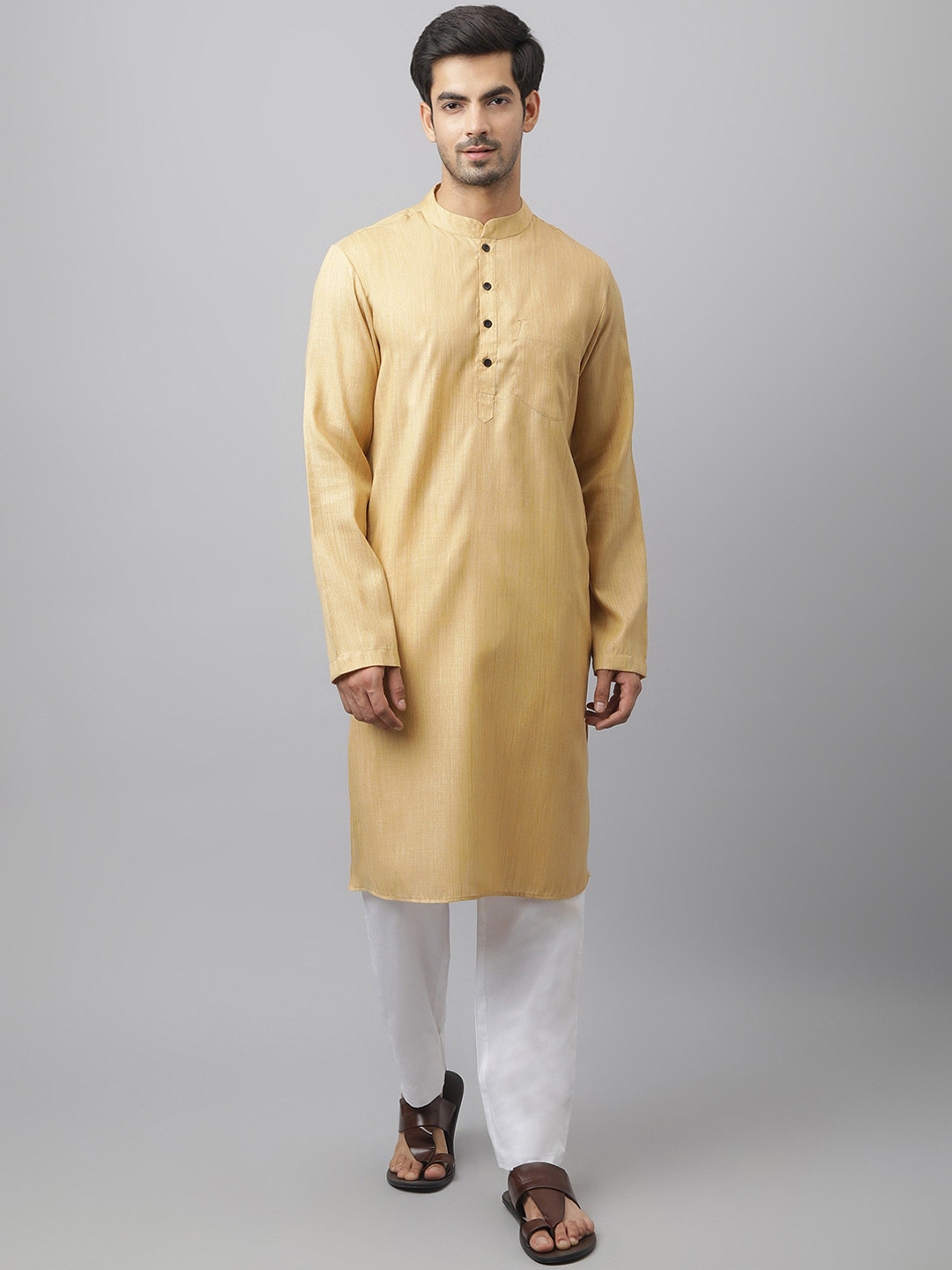 

Waahiba Men Beige Thread Work Kurta